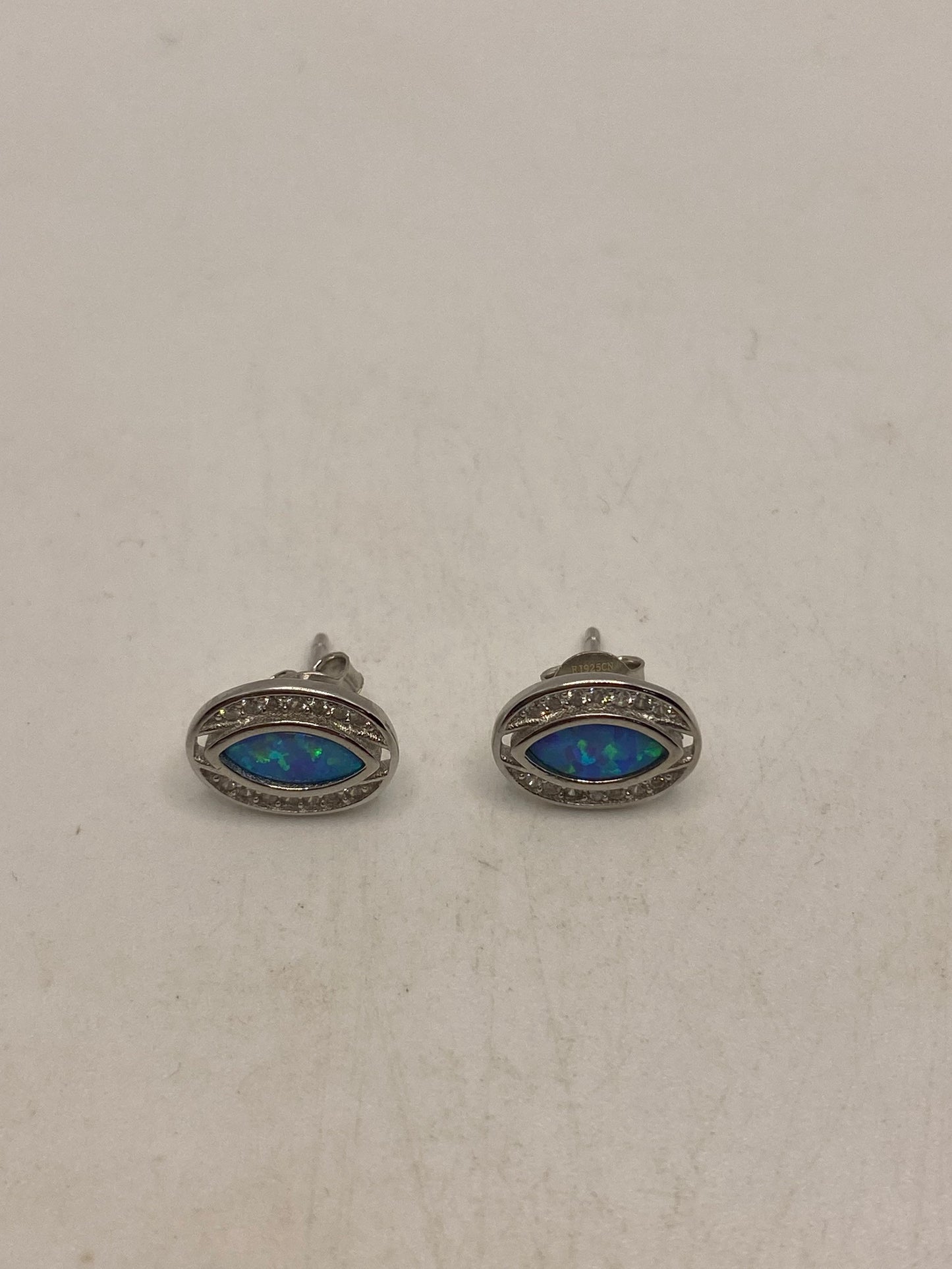 Vintage Opal Earrings 925 Sterling Silver Stud Button