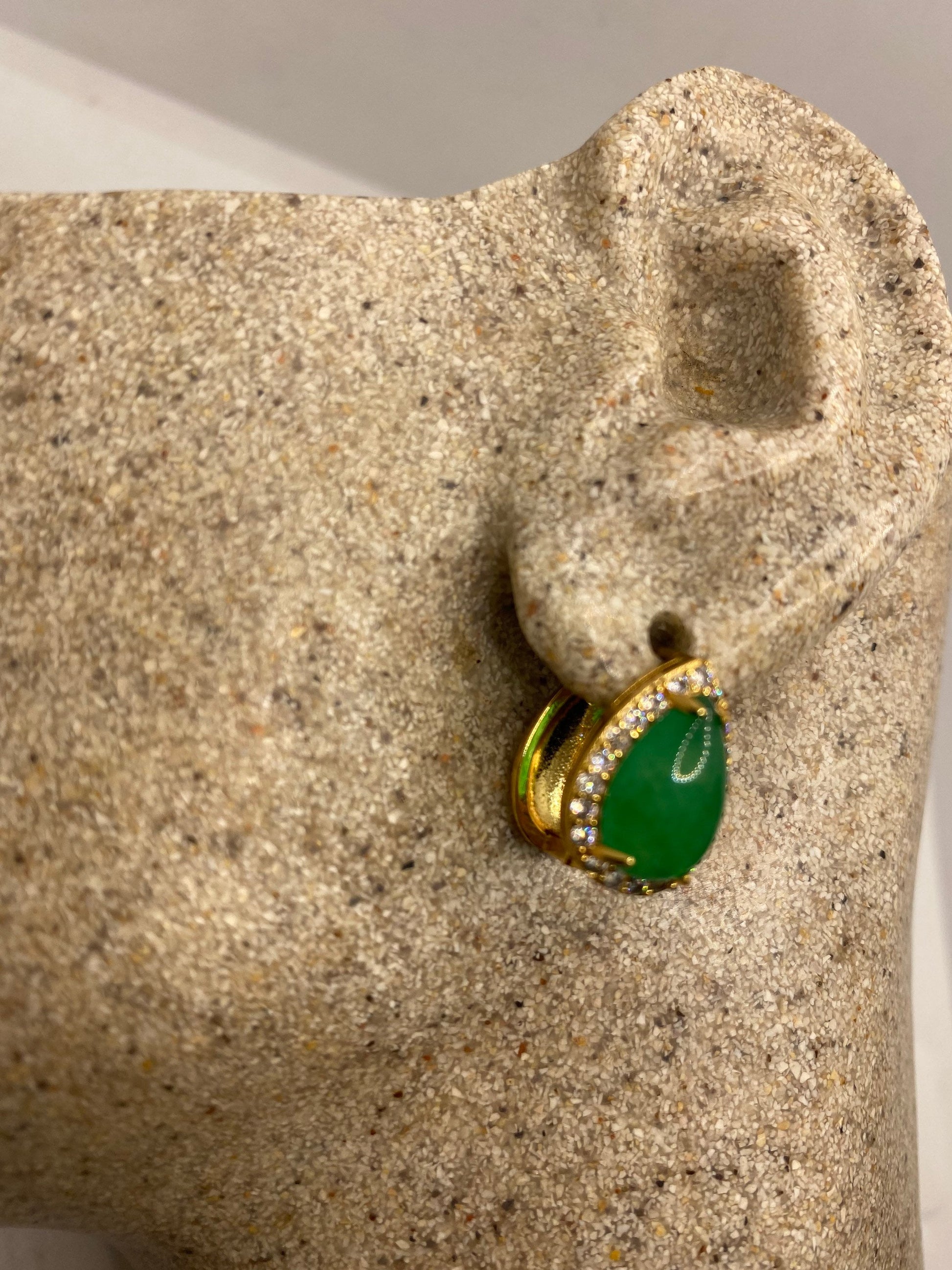 Vintage Green Jade Golden Bronze Earrings