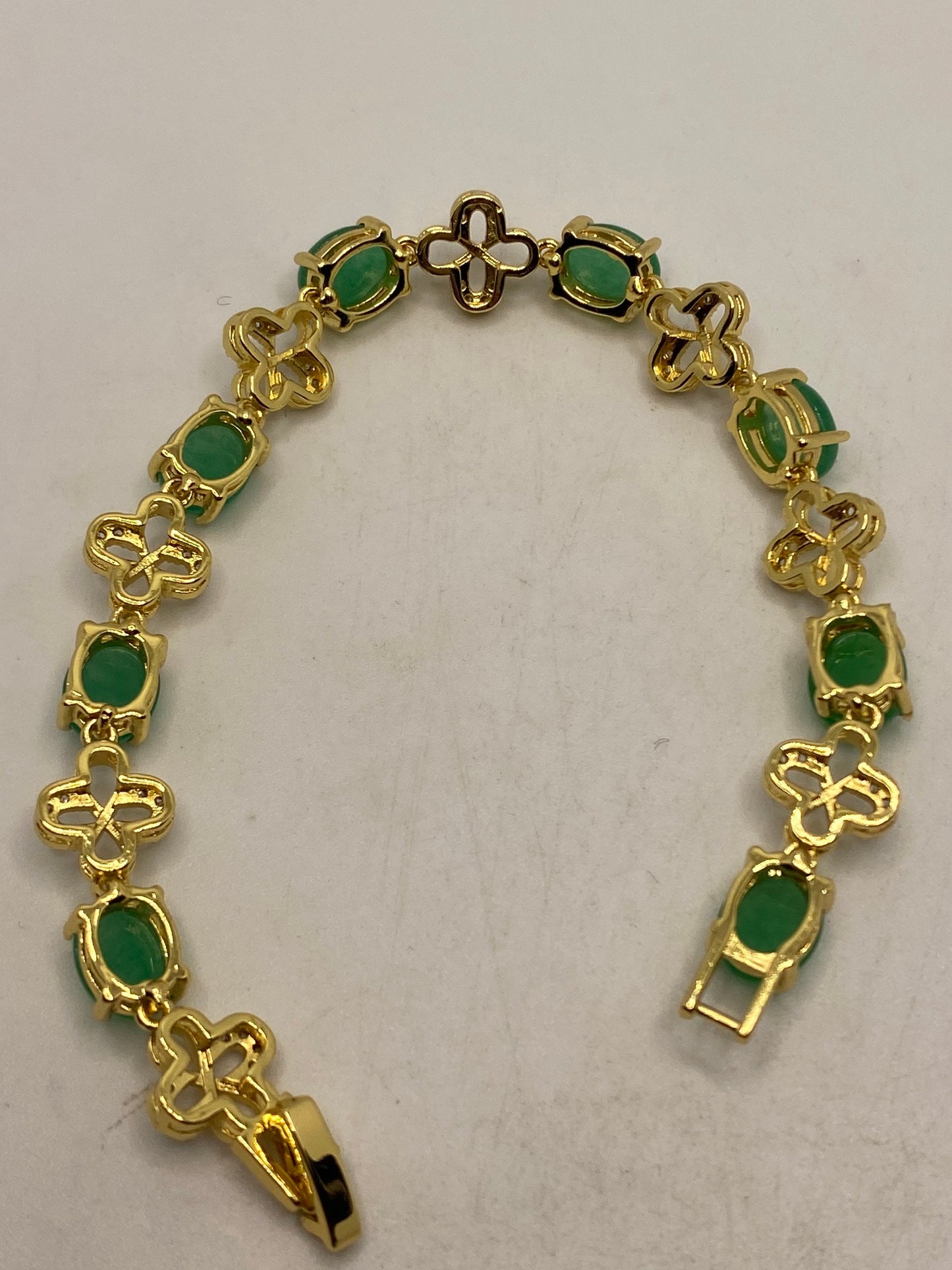 Vintage Green Jade Bracelet Golden Bronze