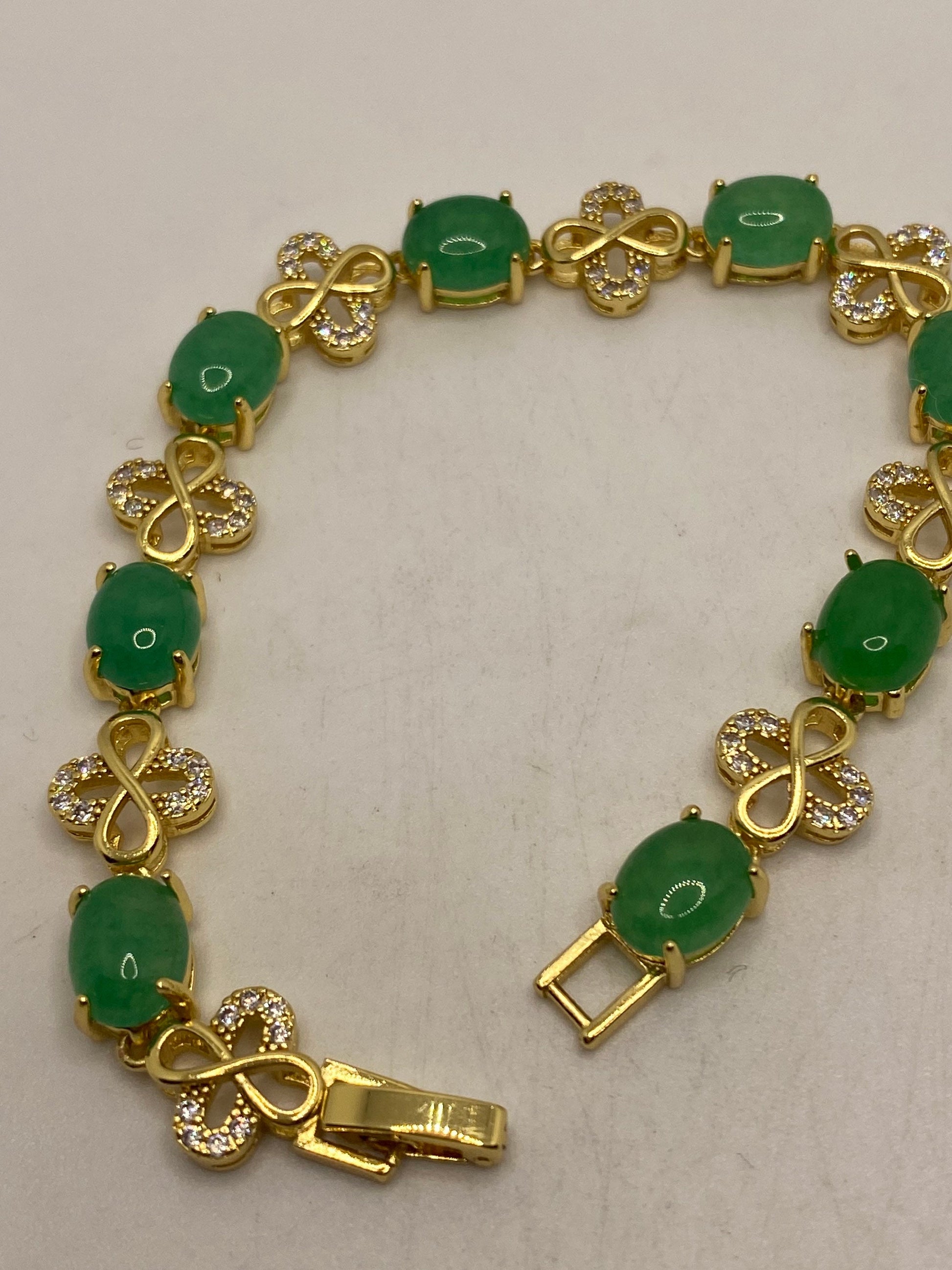 Vintage Green Jade Bracelet Golden Bronze