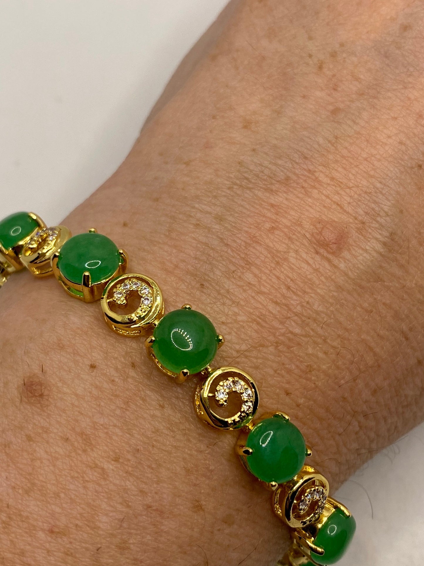 Vintage Green Jade Bracelet Golden Bronze