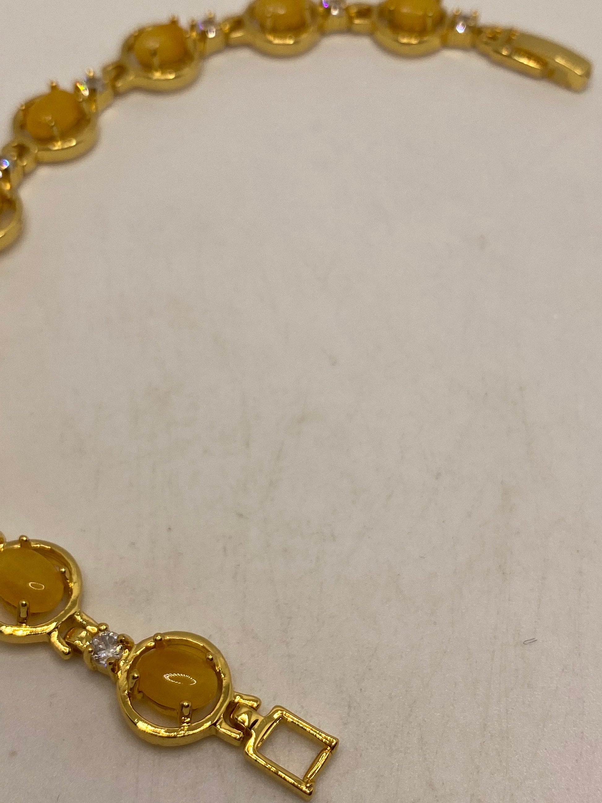 Vintage Yellow Jade Bracelet Golden Bronze