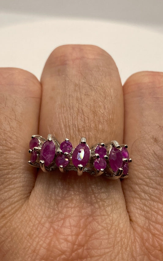 Vintage Red Ruby Marcasite 925 Sterling Silver Cocktail Ring