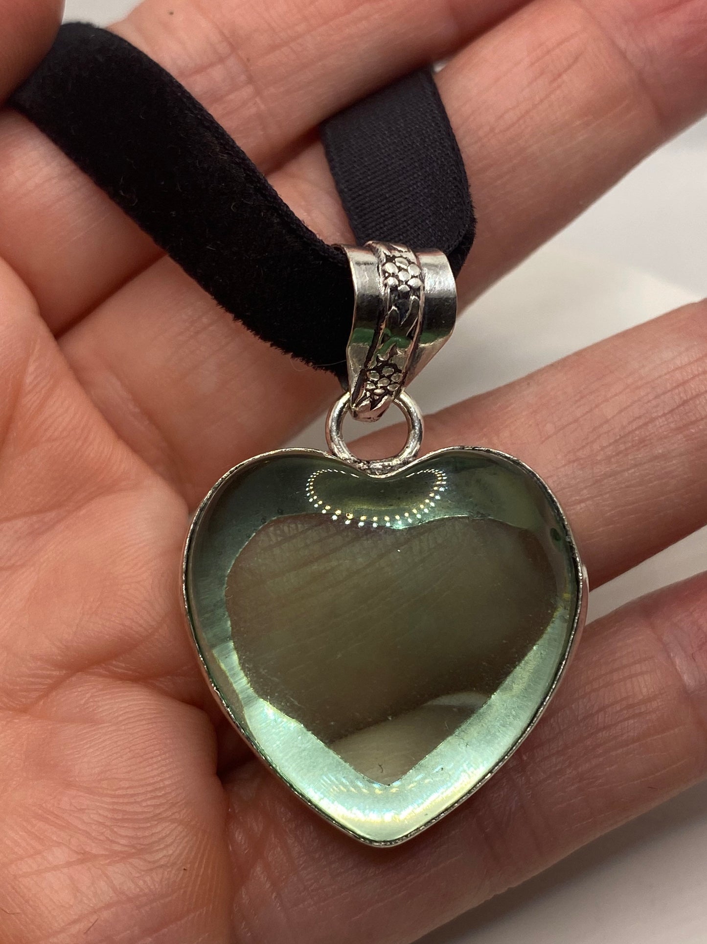 Vintage Heart Antique Aqua Glass Choker Necklace