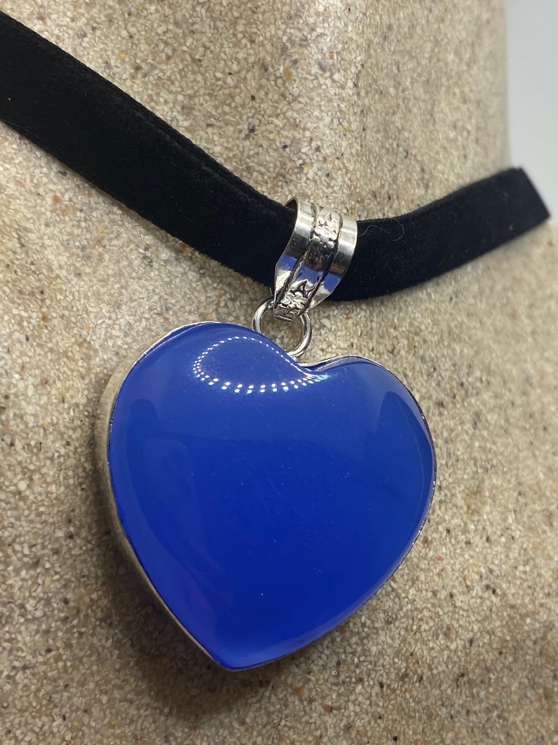 Vintage Heart Blue Chalcedony Choker Necklace