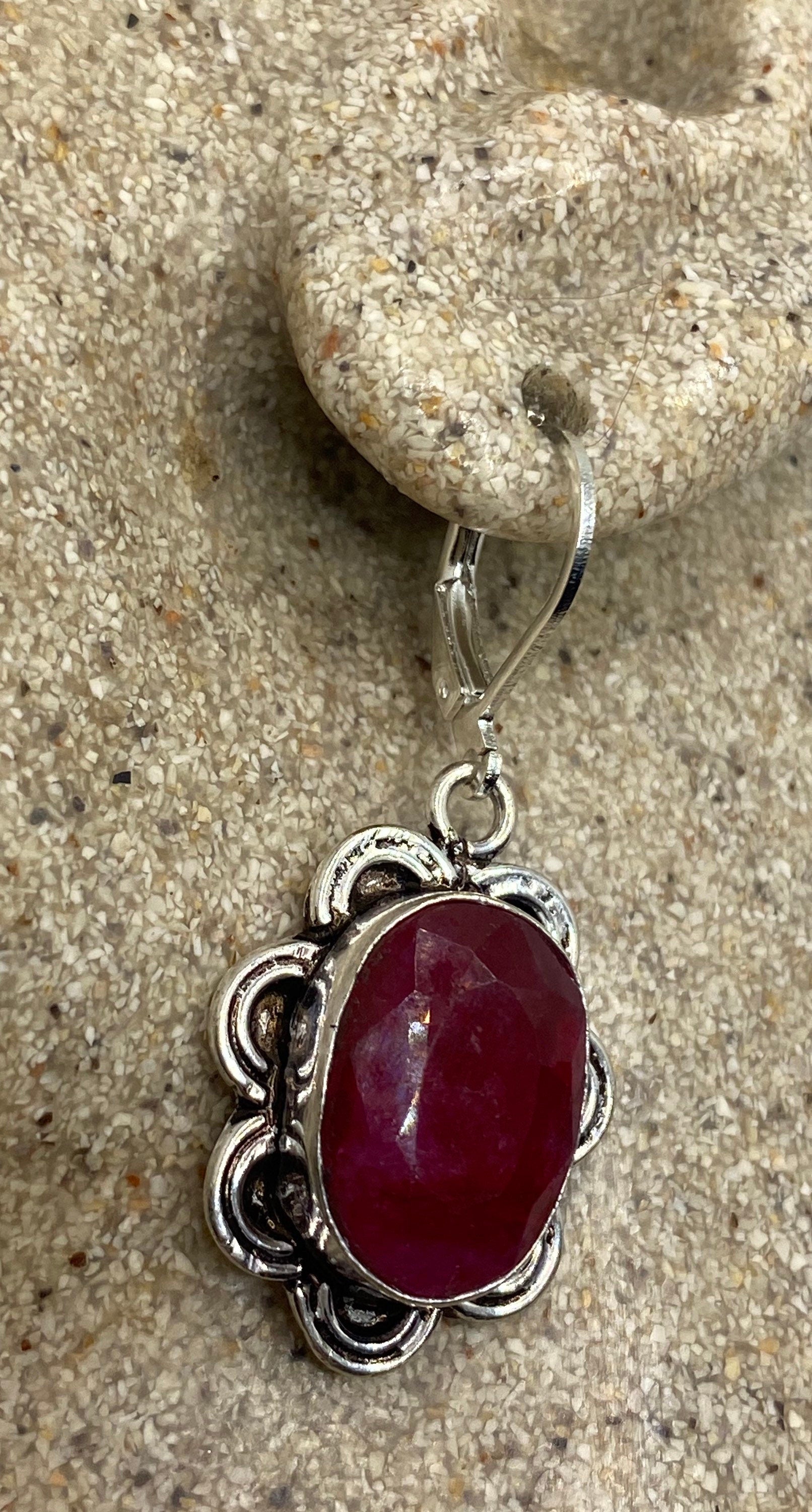 Vintage Raw Ruby LeverBack 925 Sterling Silver Earrings