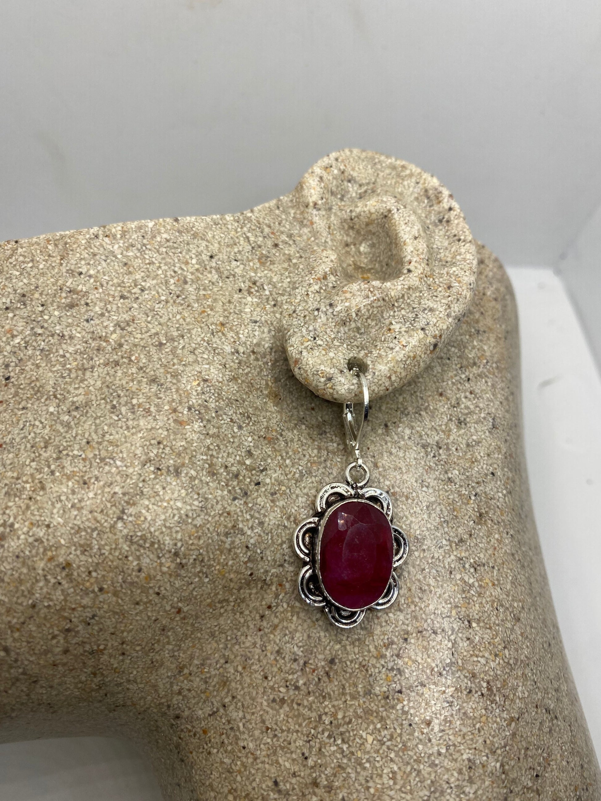 Vintage Raw Ruby LeverBack 925 Sterling Silver Earrings