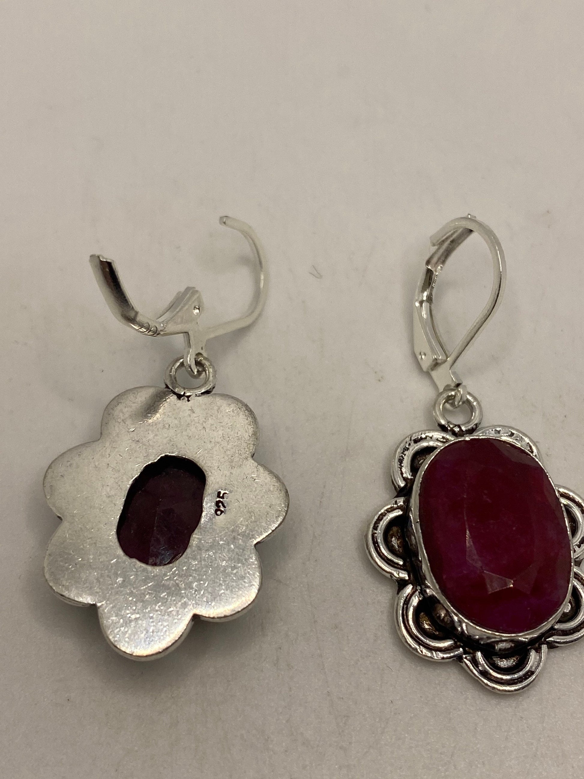 Vintage Raw Ruby LeverBack 925 Sterling Silver Earrings