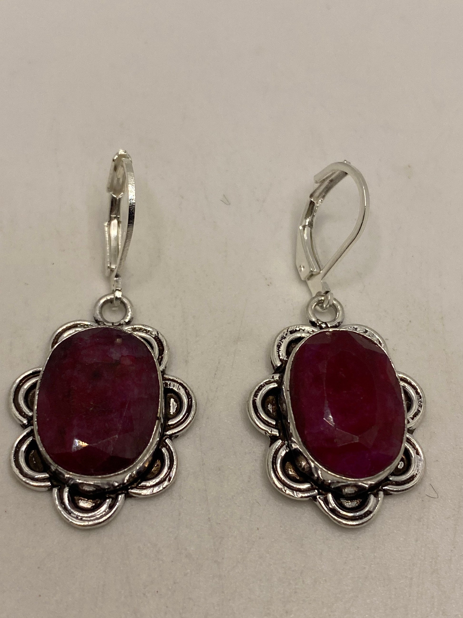 Vintage Raw Ruby LeverBack 925 Sterling Silver Earrings