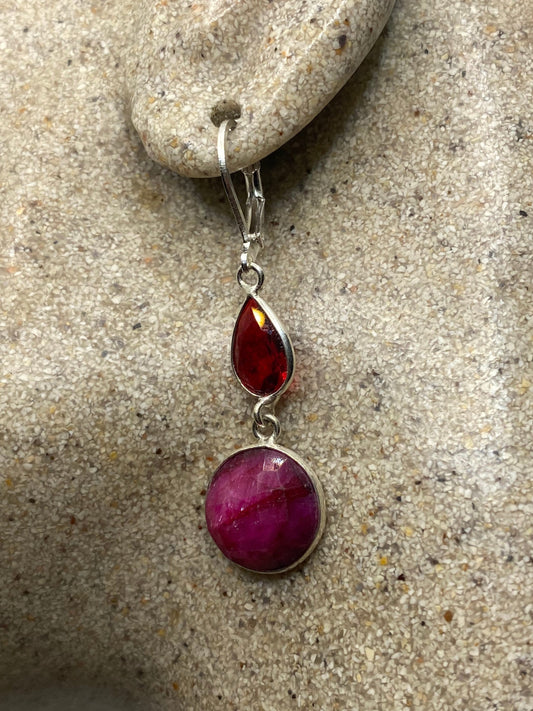 Vintage Raw Ruby LeverBack 925 Sterling Silver Earrings