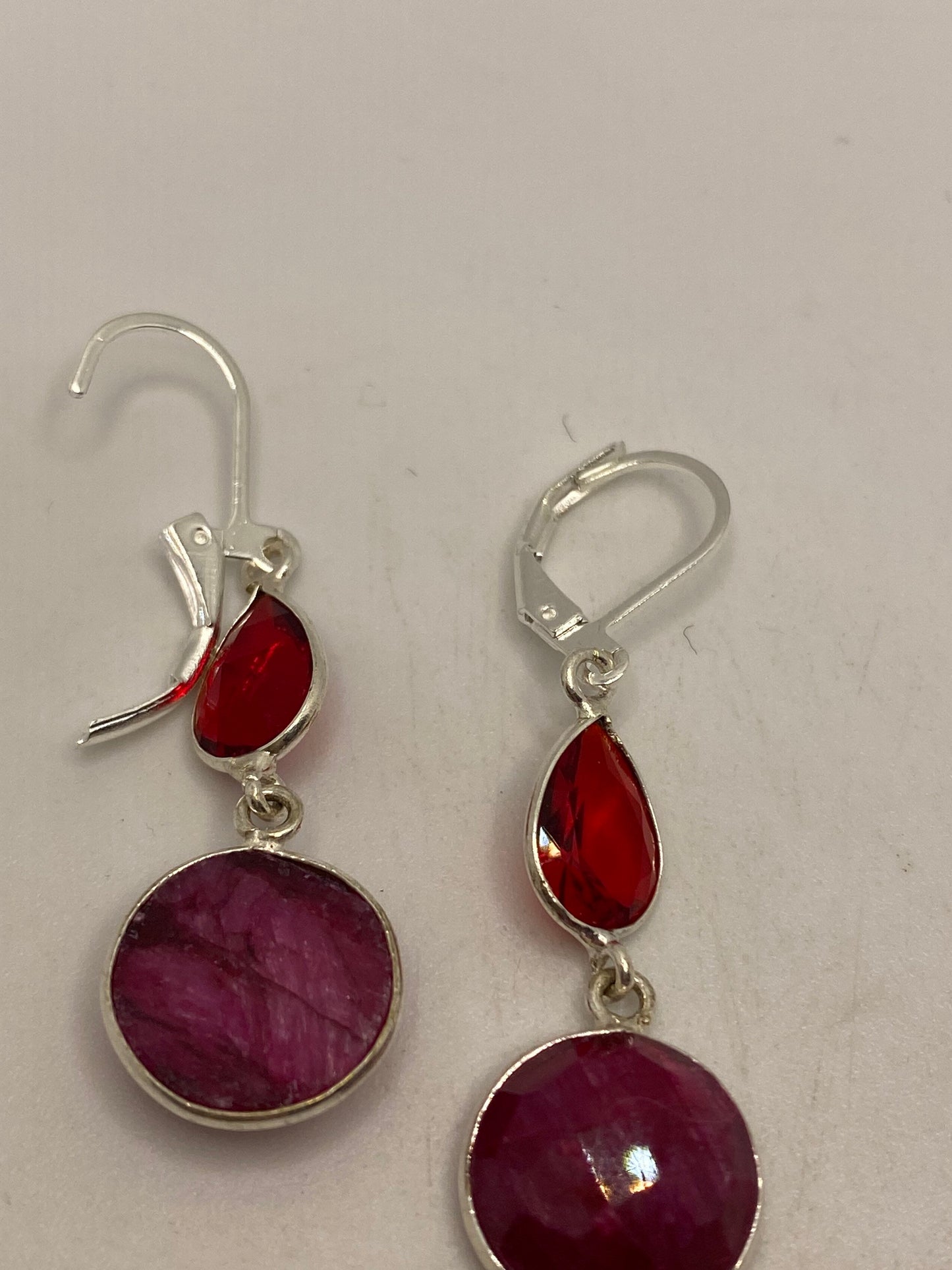 Vintage Raw Ruby LeverBack 925 Sterling Silver Earrings