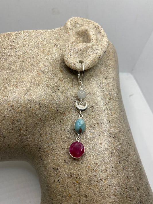 Vintage Raw Ruby LeverBack 925 Sterling Silver Earrings