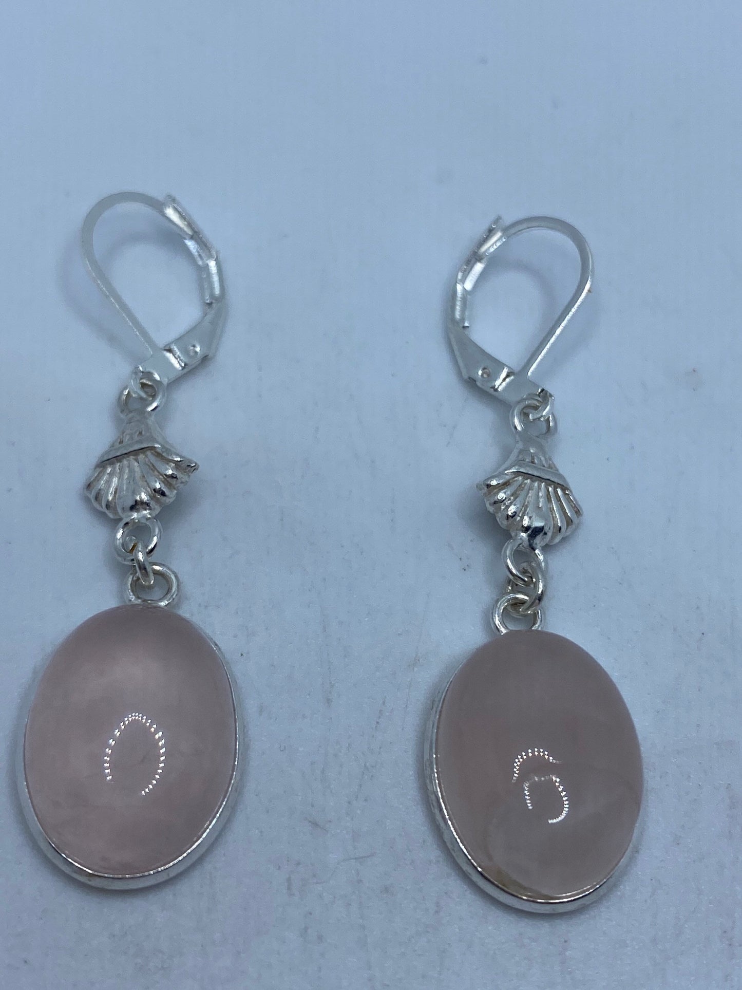 Vintage Rose Quartz Sterling Silver Lever Back Dangle Earrings