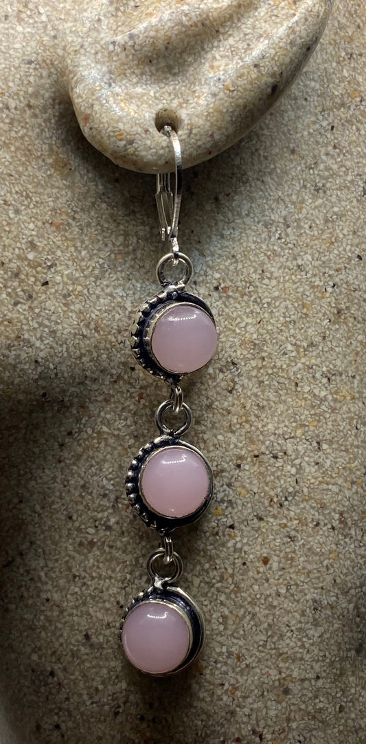 Vintage Rose Quartz Sterling Silver Lever Back Dangle Earrings