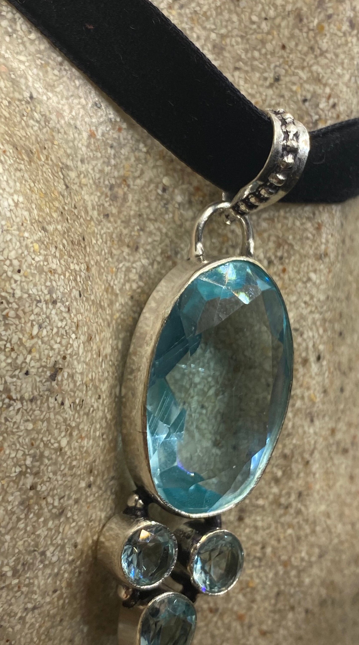 Antique Aqua Blue Volcanic Glass Choker Necklace