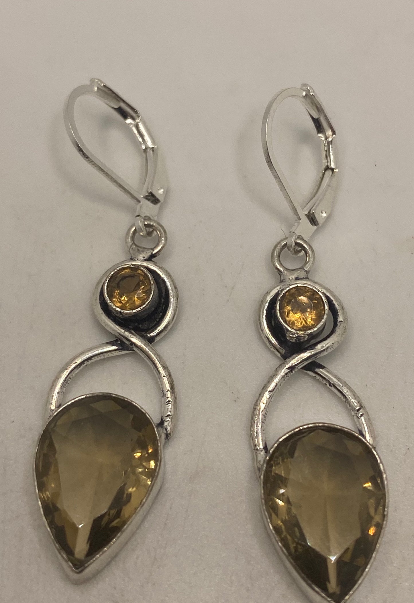 Vintage Citrine 925 Sterling Silver Lever Back Earrings