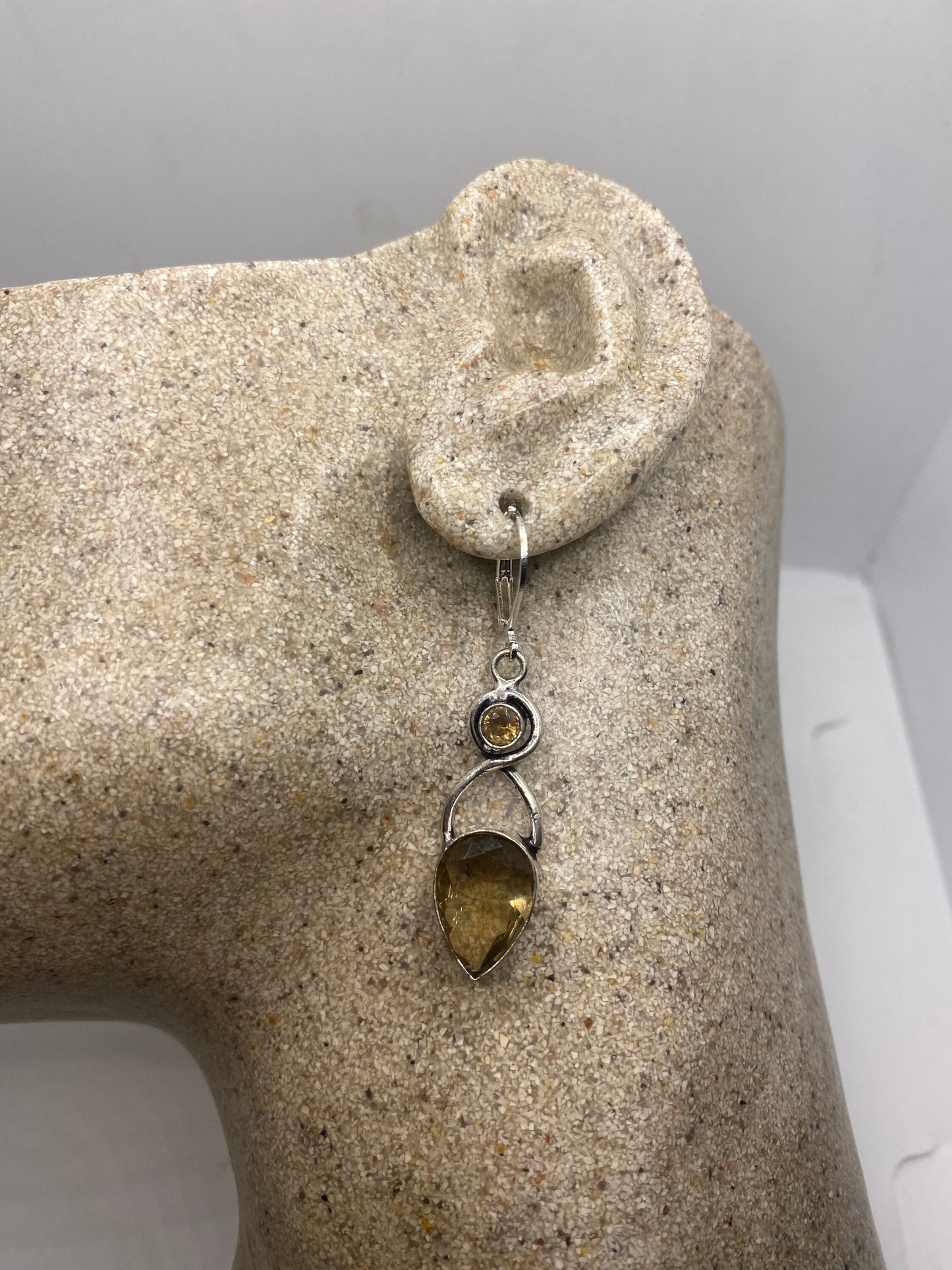 Vintage Citrine 925 Sterling Silver Lever Back Earrings