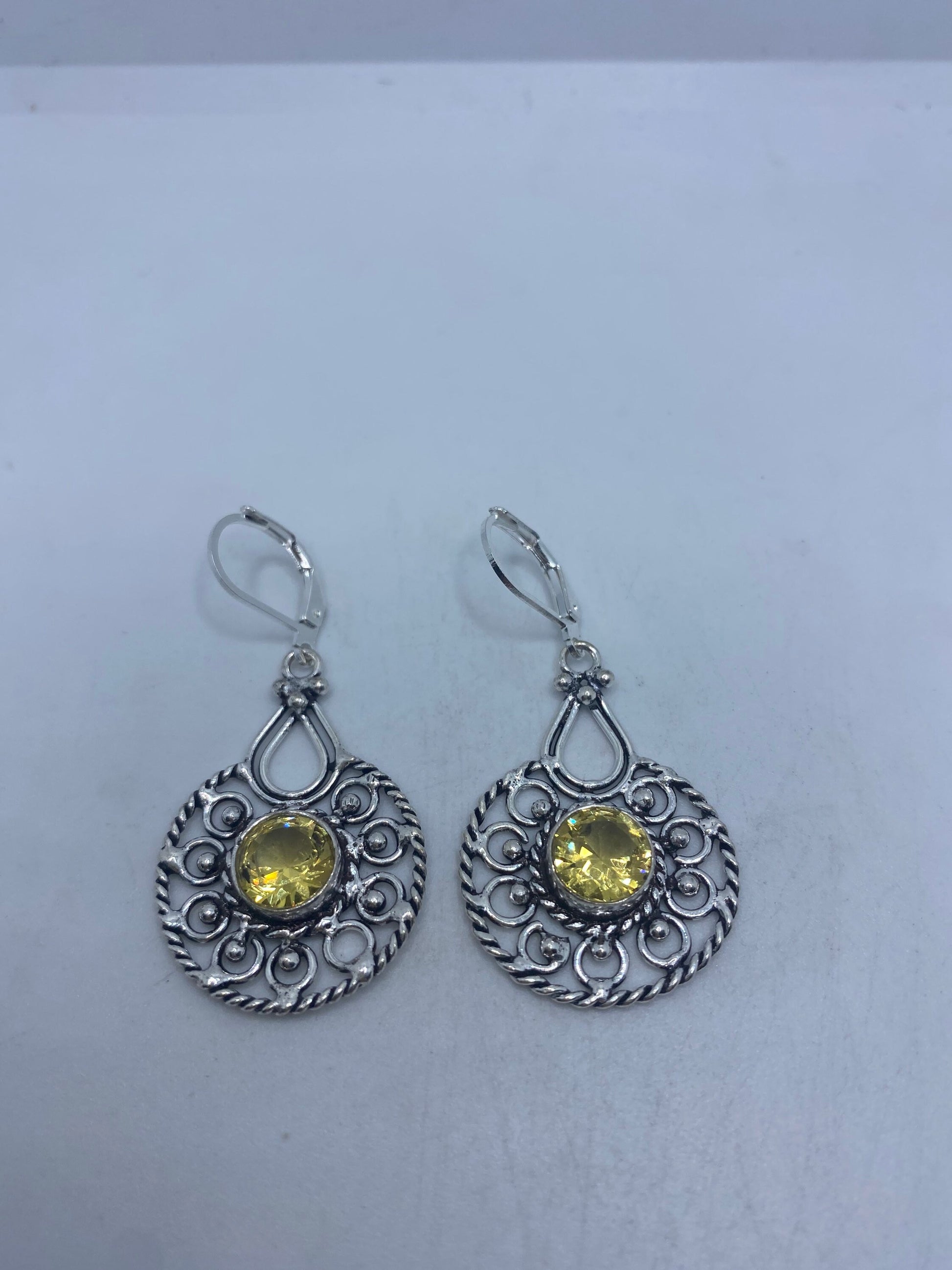 Vintage Citrine 925 Sterling Silver Lever Back Earrings