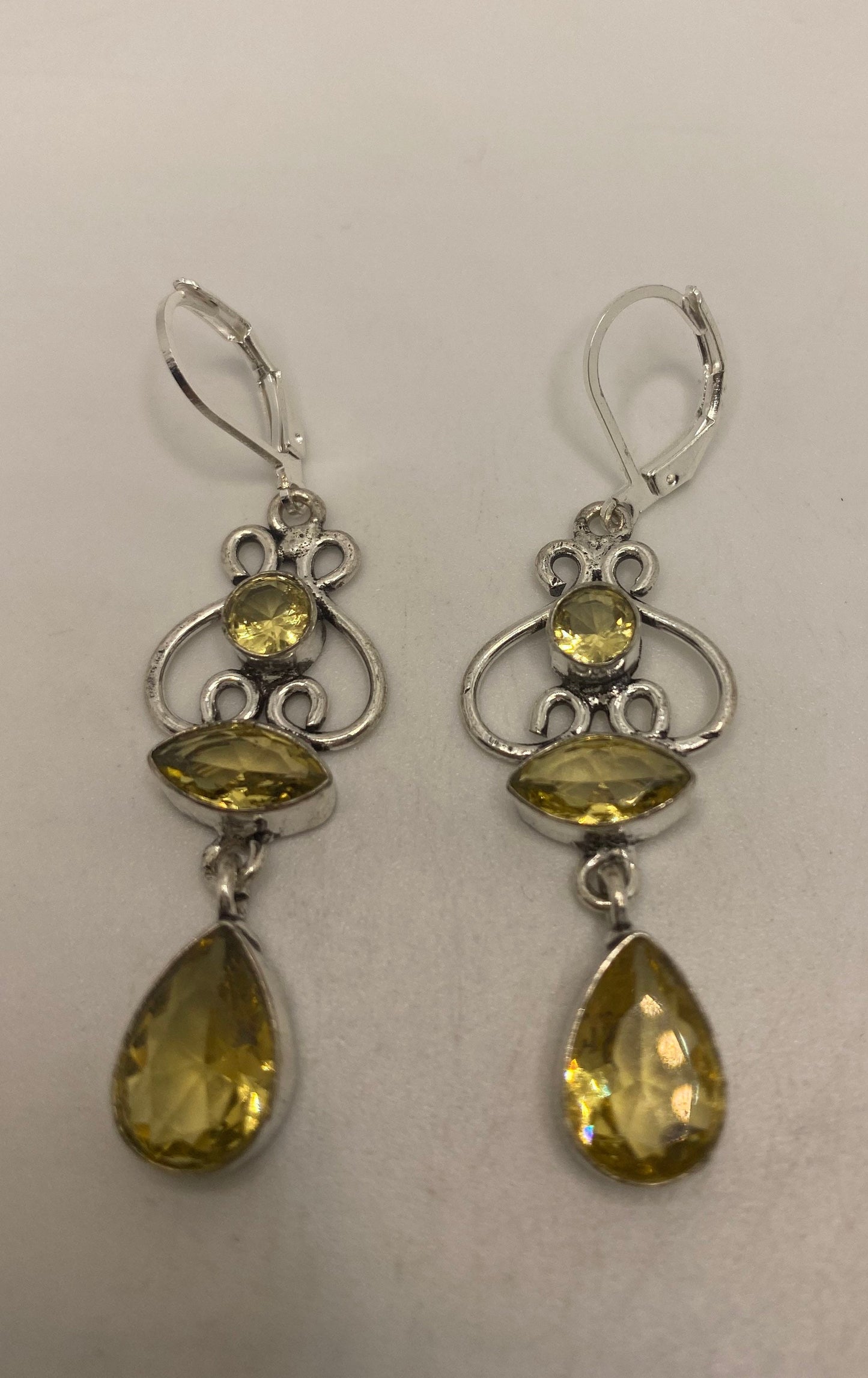 Vintage Citrine 925 Sterling Silver Lever Back Earrings