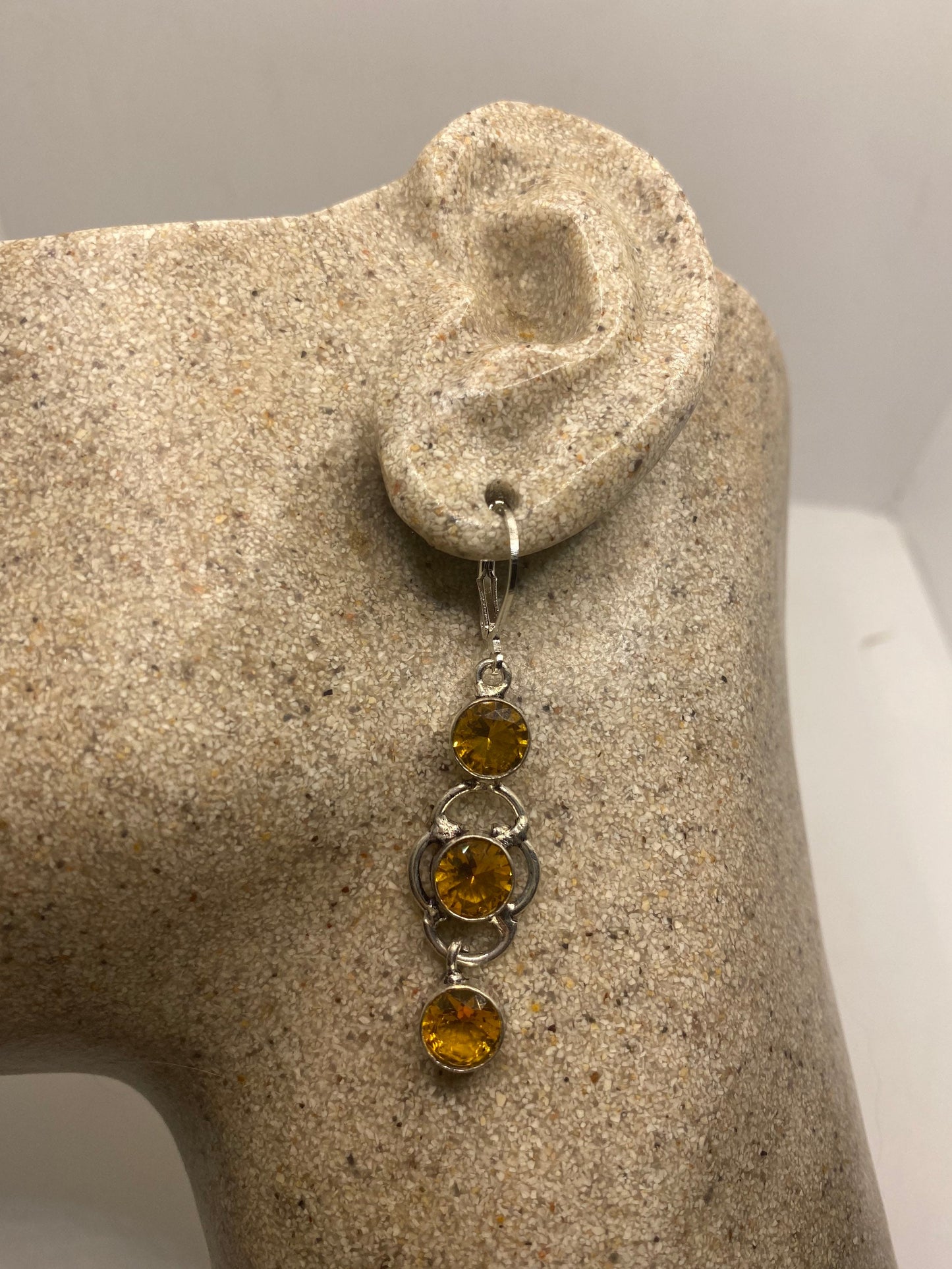 Vintage Citrine 925 Sterling Silver Lever Back Earrings