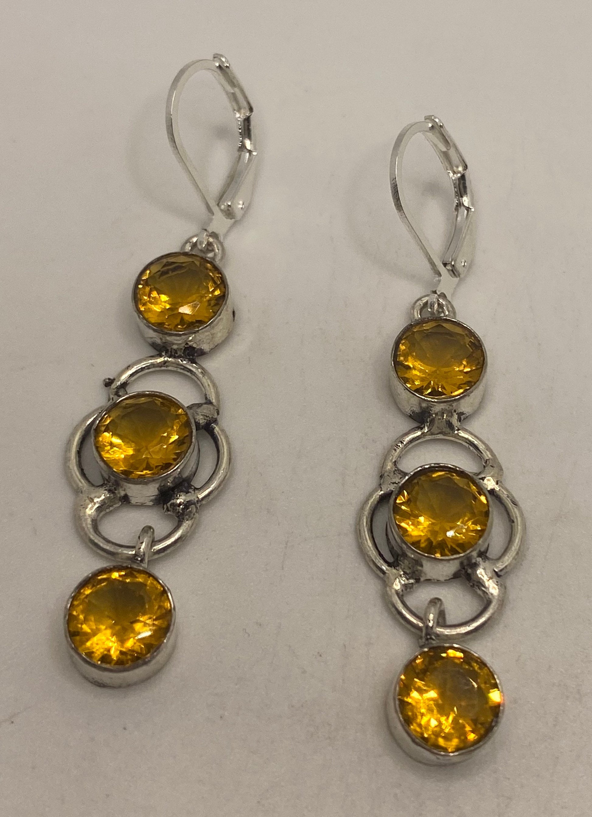 Vintage Citrine 925 Sterling Silver Lever Back Earrings