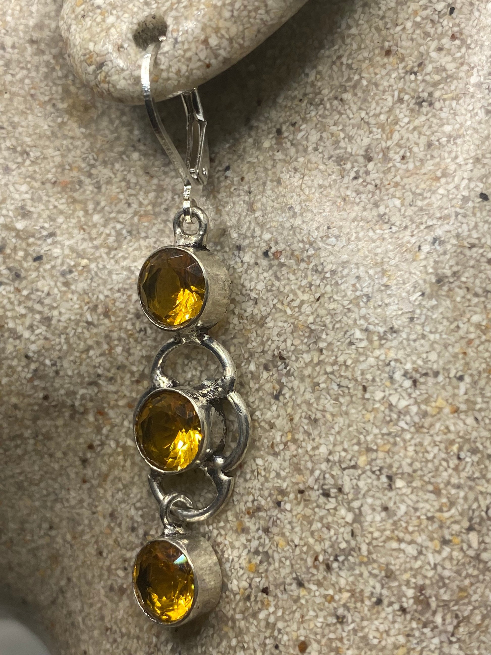 Vintage Citrine 925 Sterling Silver Lever Back Earrings