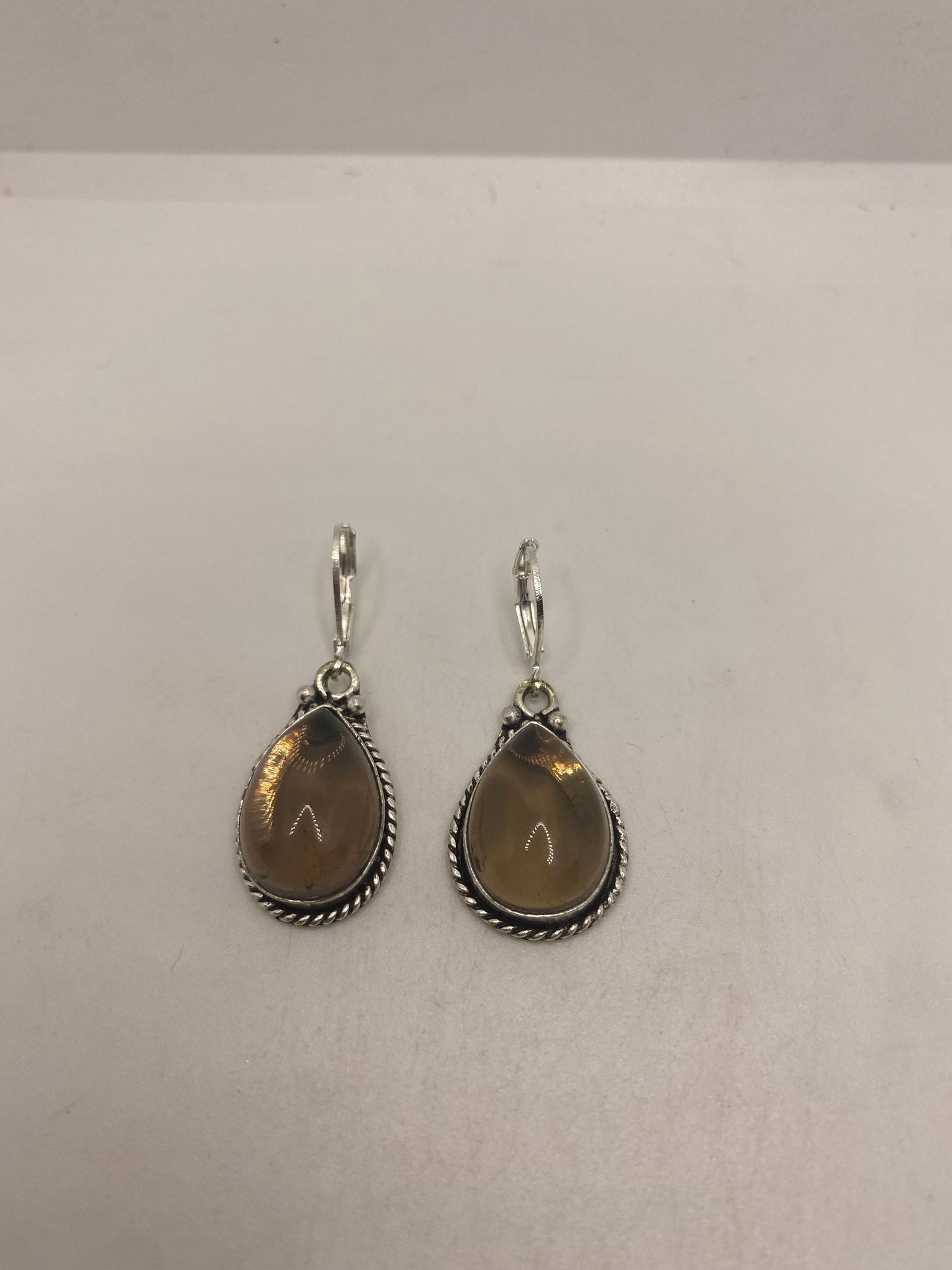 Vintage Smoky Topaz LeverBack Earrings 925 Sterling Silver Dangle