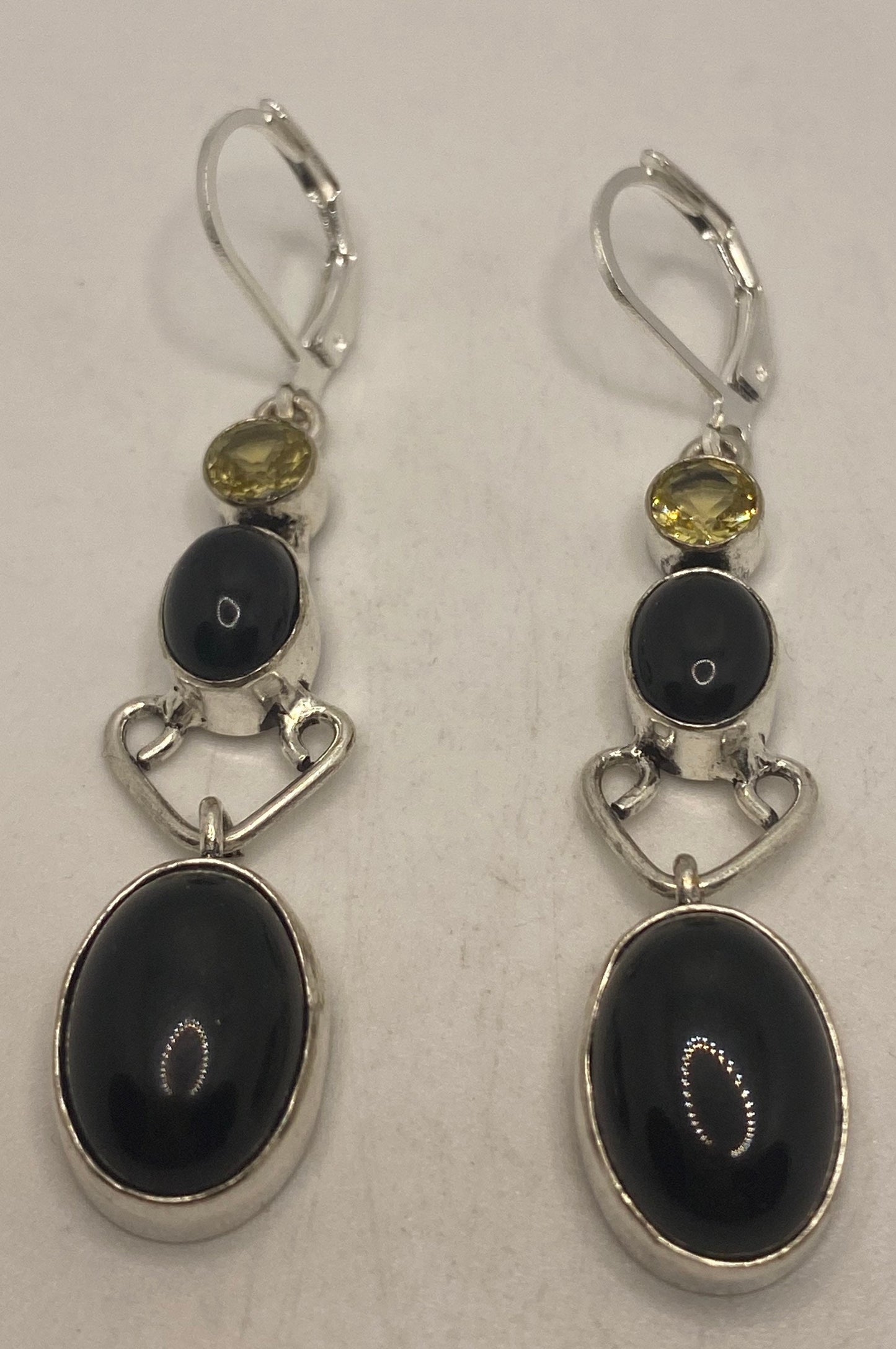 Vintage Black Onyx Earrings 925 Sterling Silver Deco Dangle Chandelier