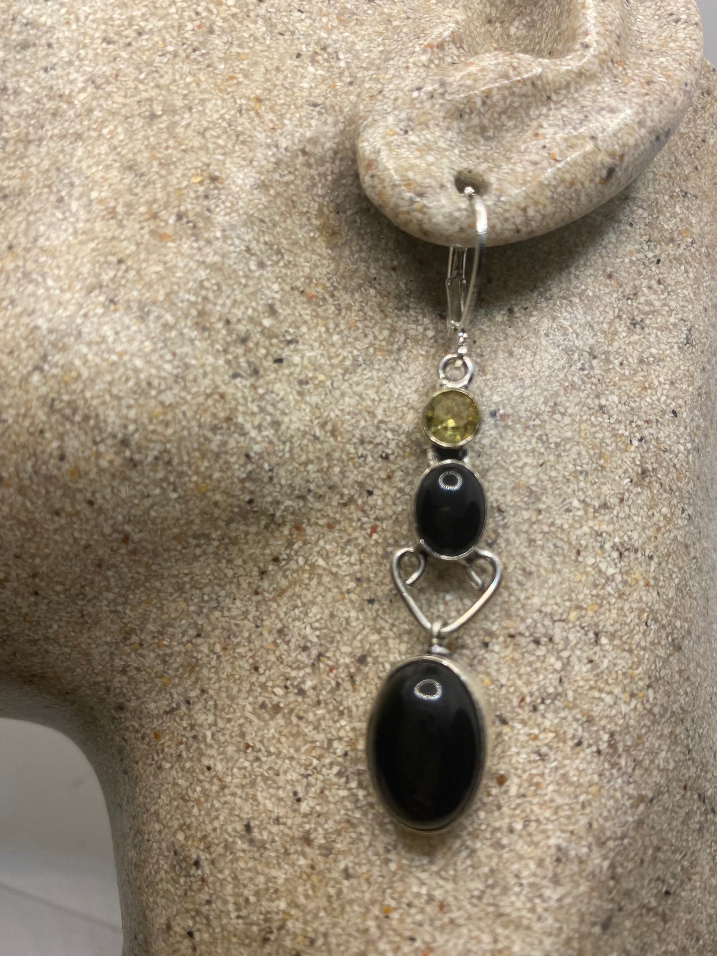 Vintage Black Onyx Earrings 925 Sterling Silver Deco Dangle Chandelier