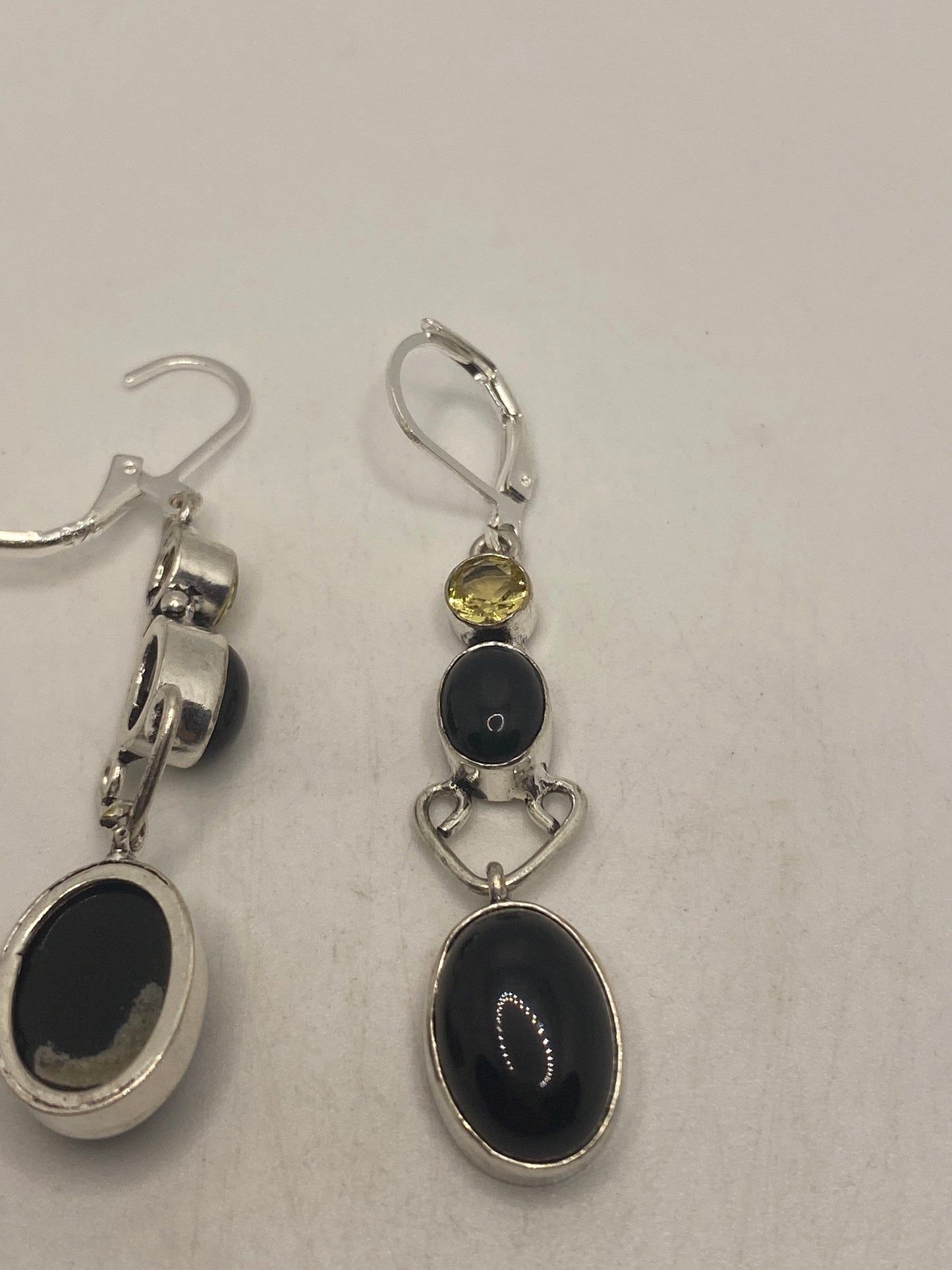 Vintage Black Onyx Earrings 925 Sterling Silver Deco Dangle Chandelier