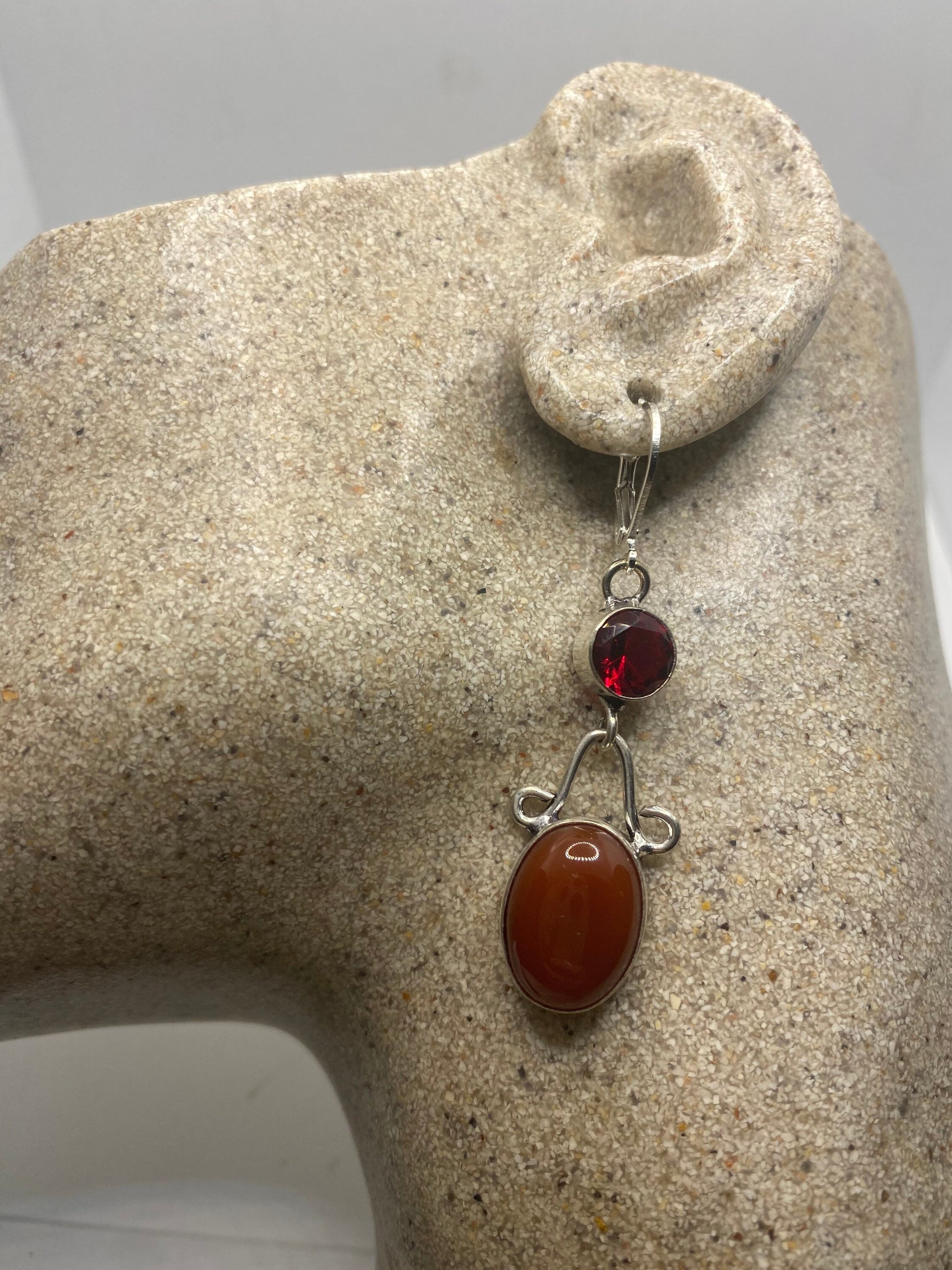 Vintage Red Carnelian 925 Sterling Silver Dangle Earrings