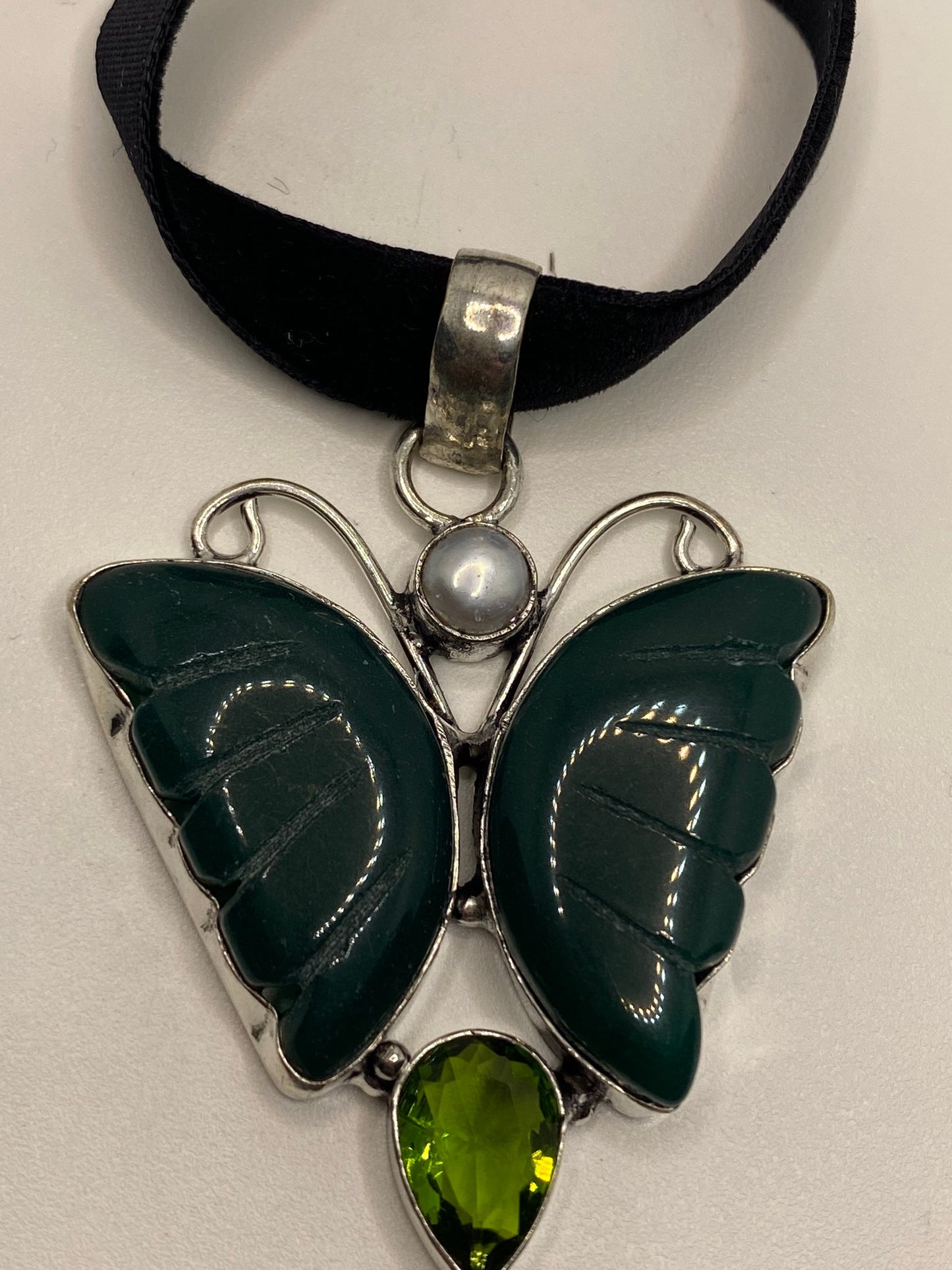Vintage Green Onyx Butterfly Choker Necklace