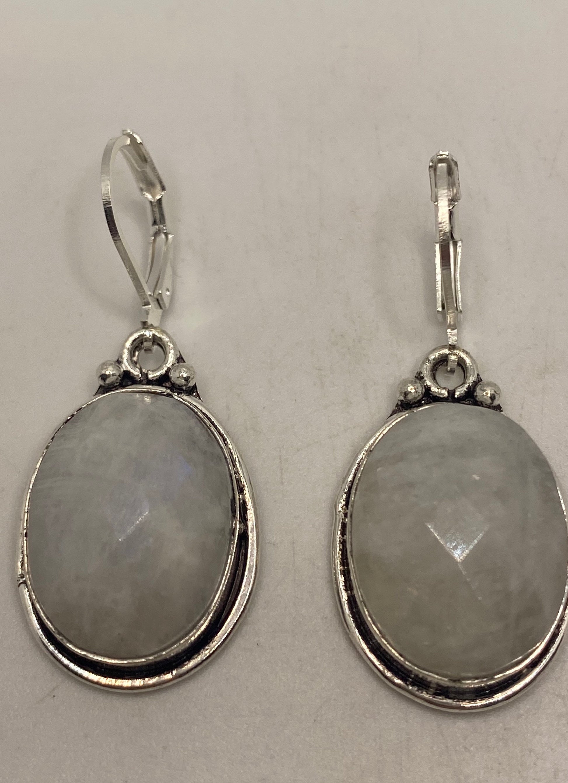 Vintage Rainbow Moonstone Sterling Silver Lever Back Dangle Earrings