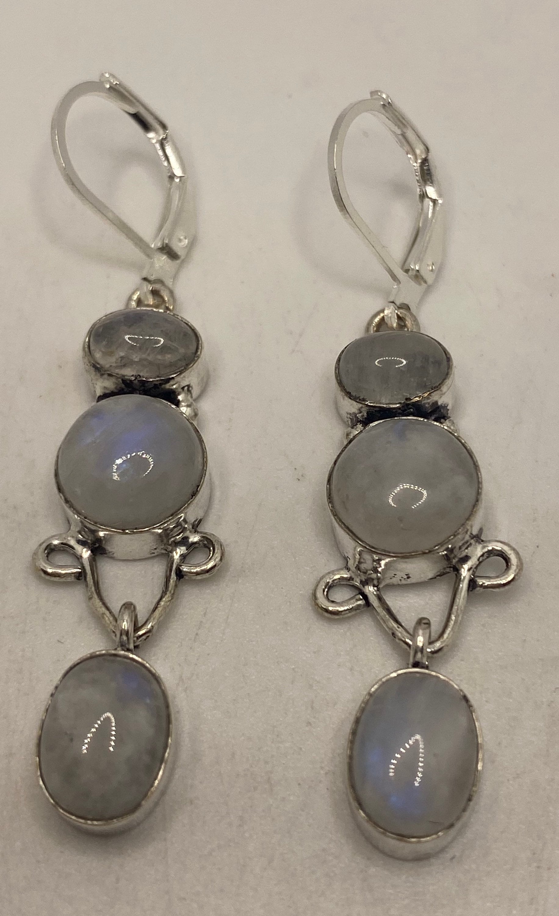 Vintage Rainbow Moonstone Sterling Silver Lever Back Dangle Earrings