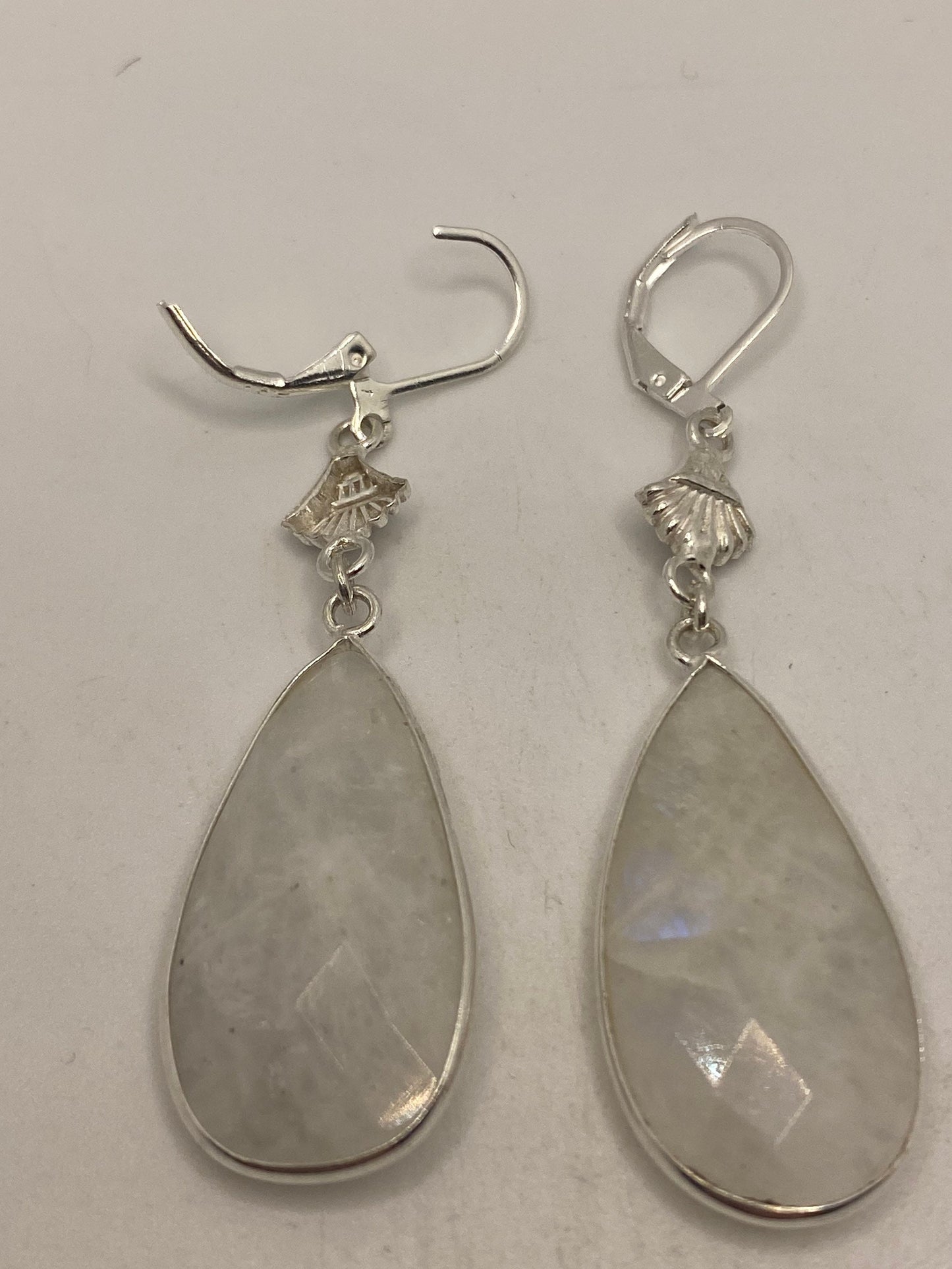 Vintage Rainbow Moonstone Sterling Silver Lever Back Dangle Earrings