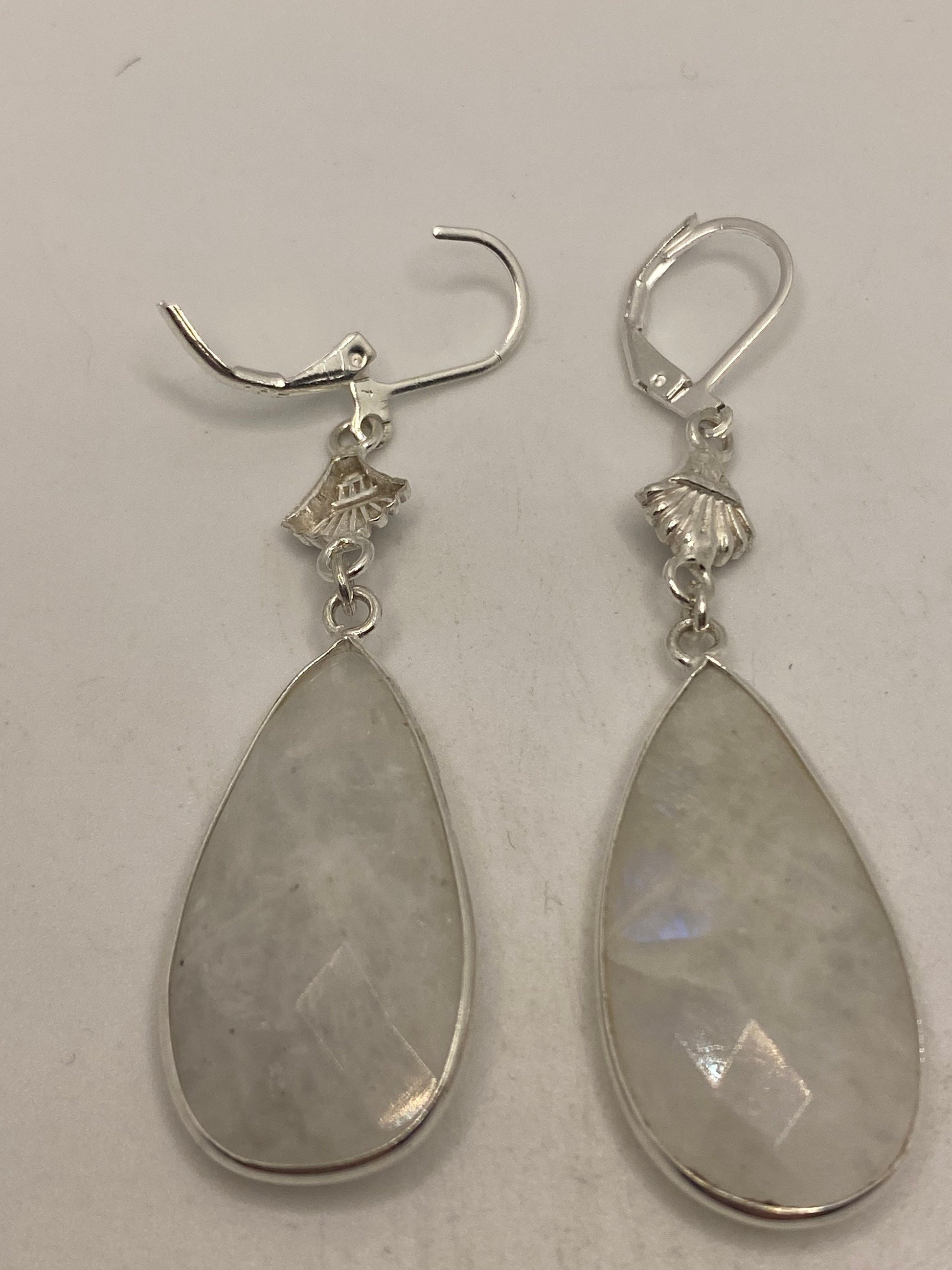 Vintage Rainbow Moonstone Sterling Silver Lever Back Dangle Earrings