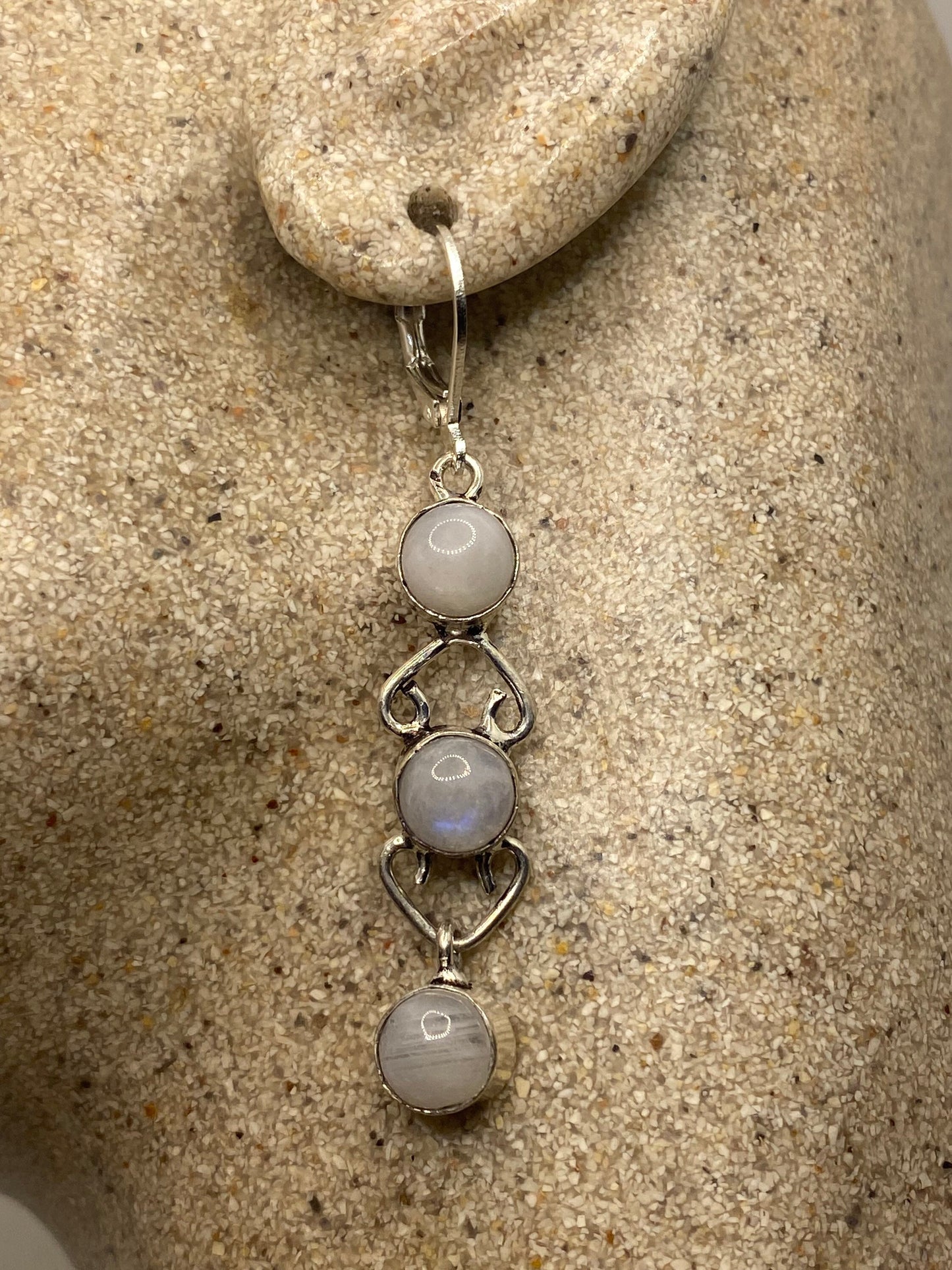 Vintage Rainbow Moonstone Sterling Silver Lever Back Dangle Earrings