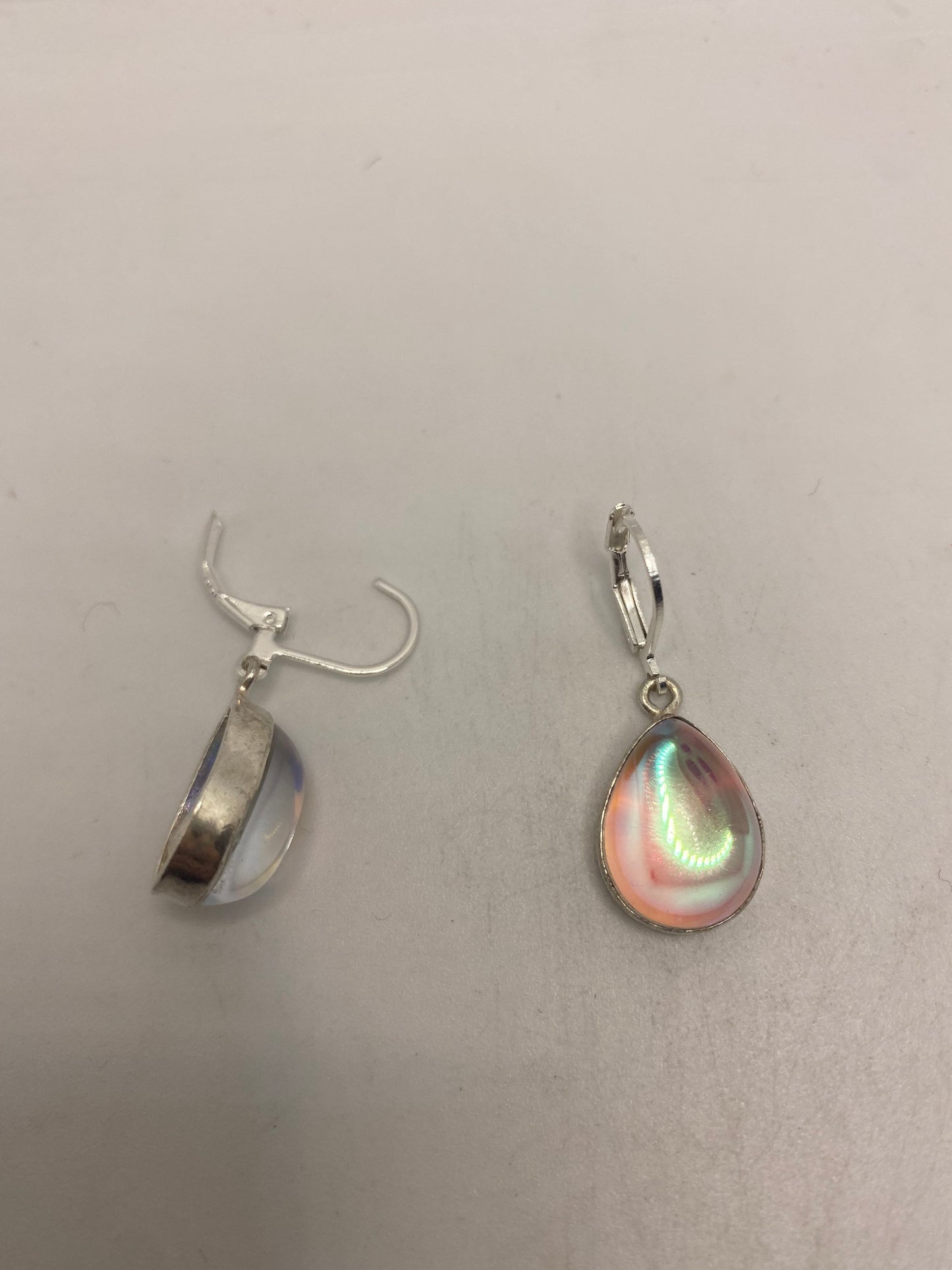 Vintage Opal Glass Silver Dangle Earrings Chandelier