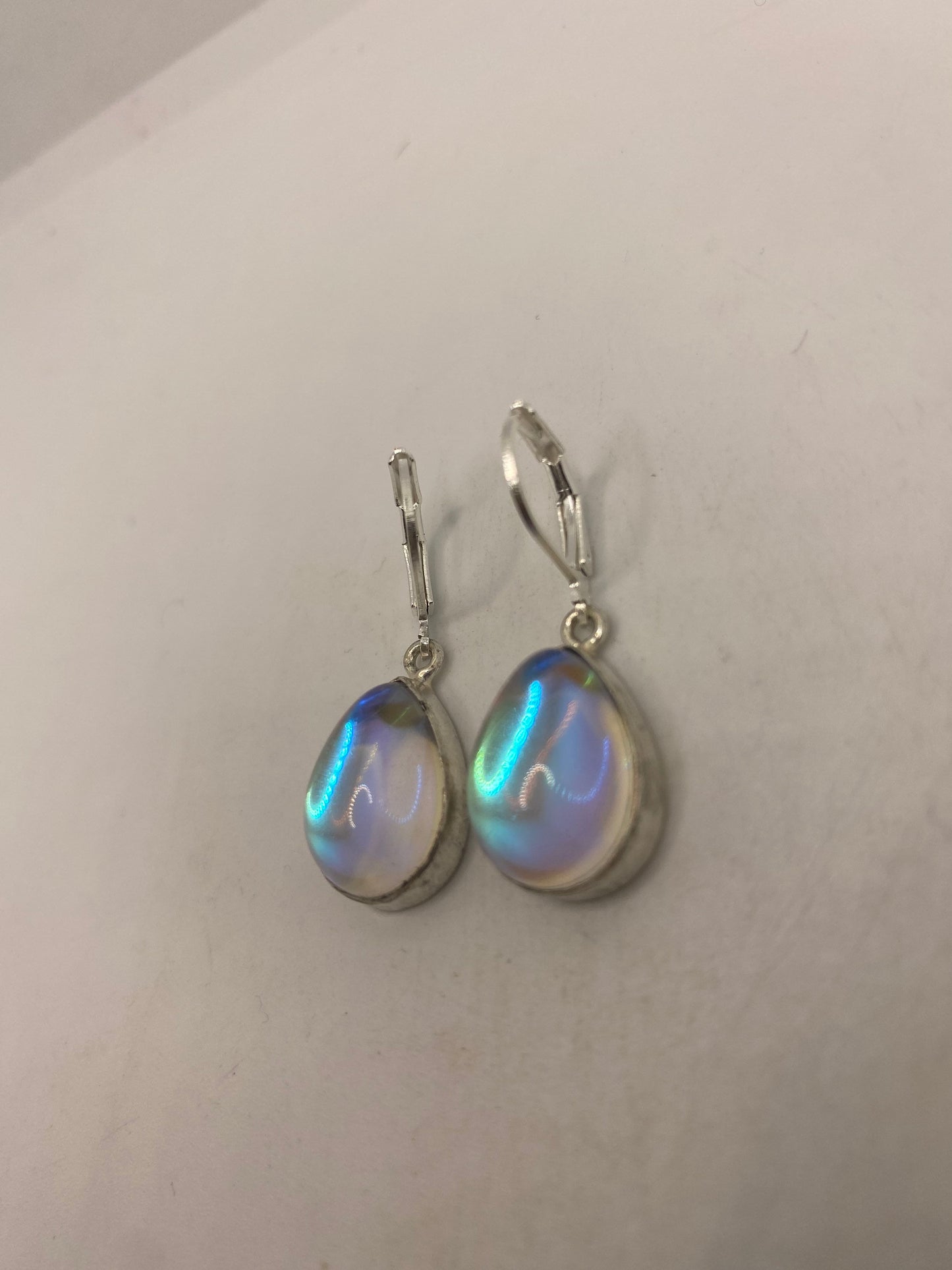 Vintage Opal Glass Silver Dangle Earrings Chandelier