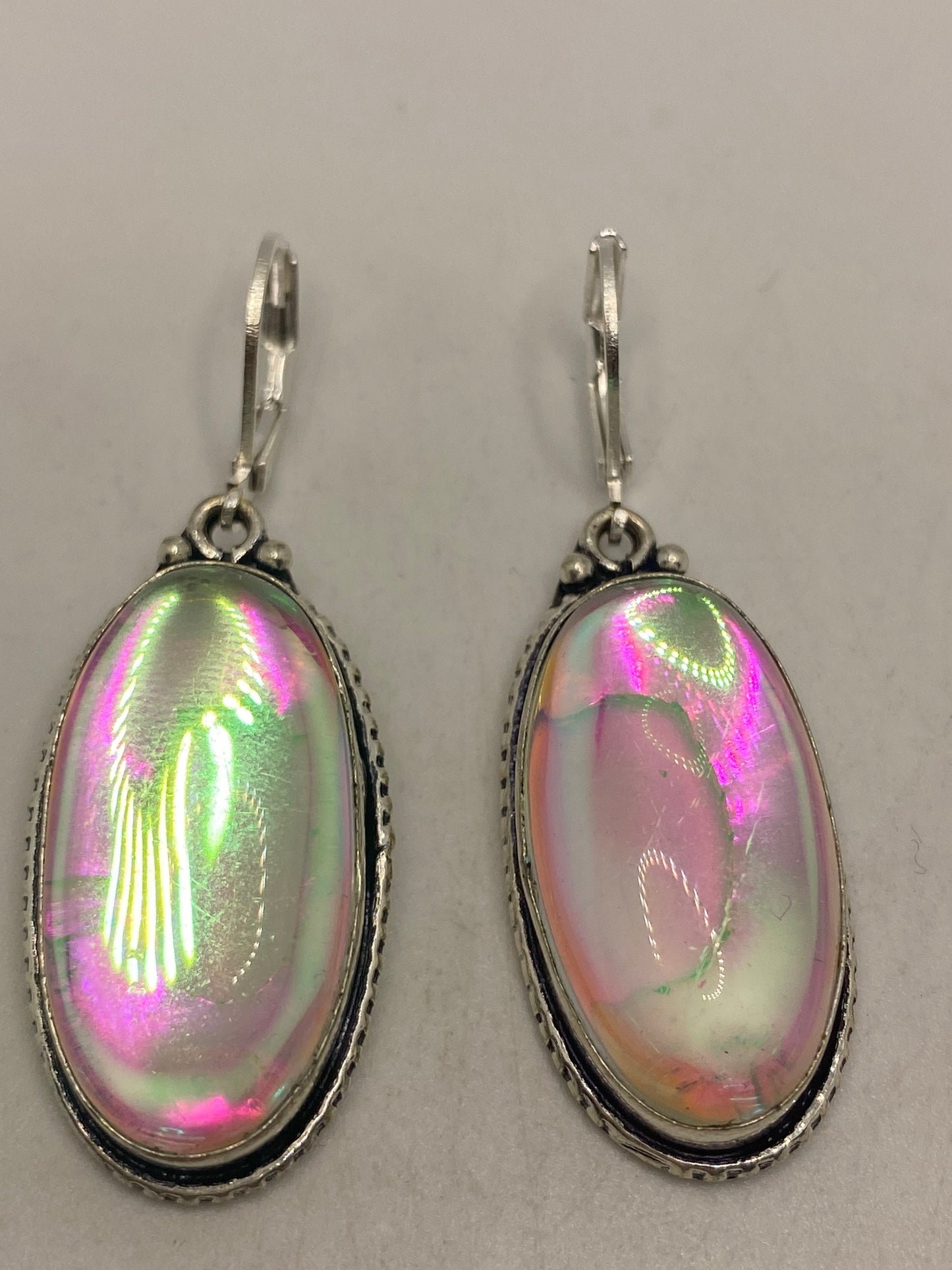 Vintage Opal Glass Silver Dangle Earrings Chandelier