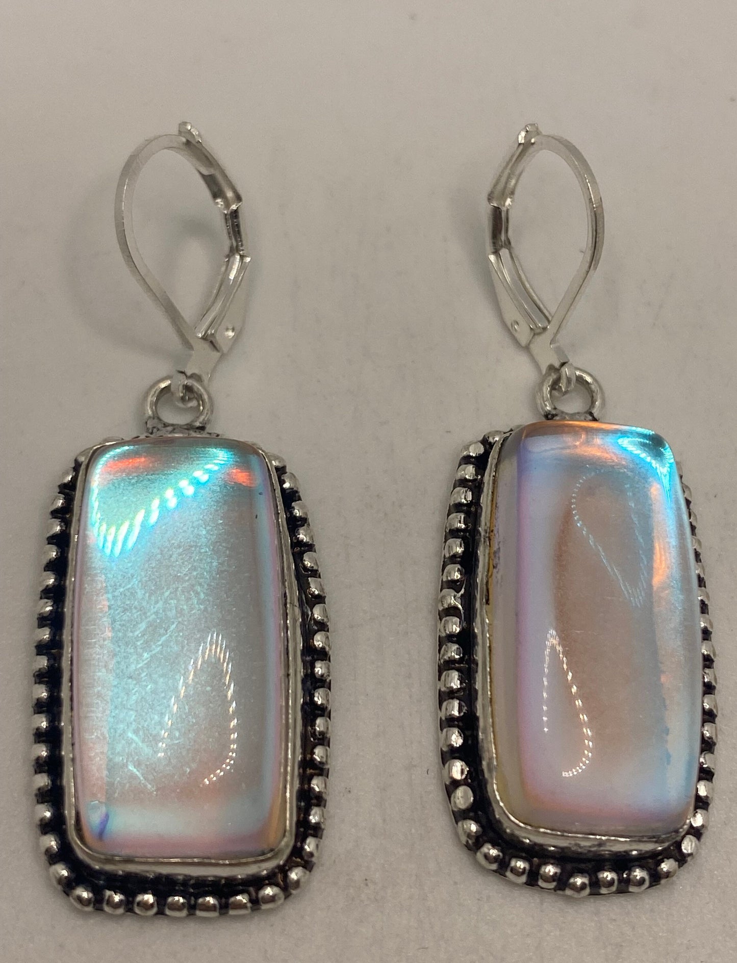 Vintage Opal Glass Silver Dangle Earrings Chandelier