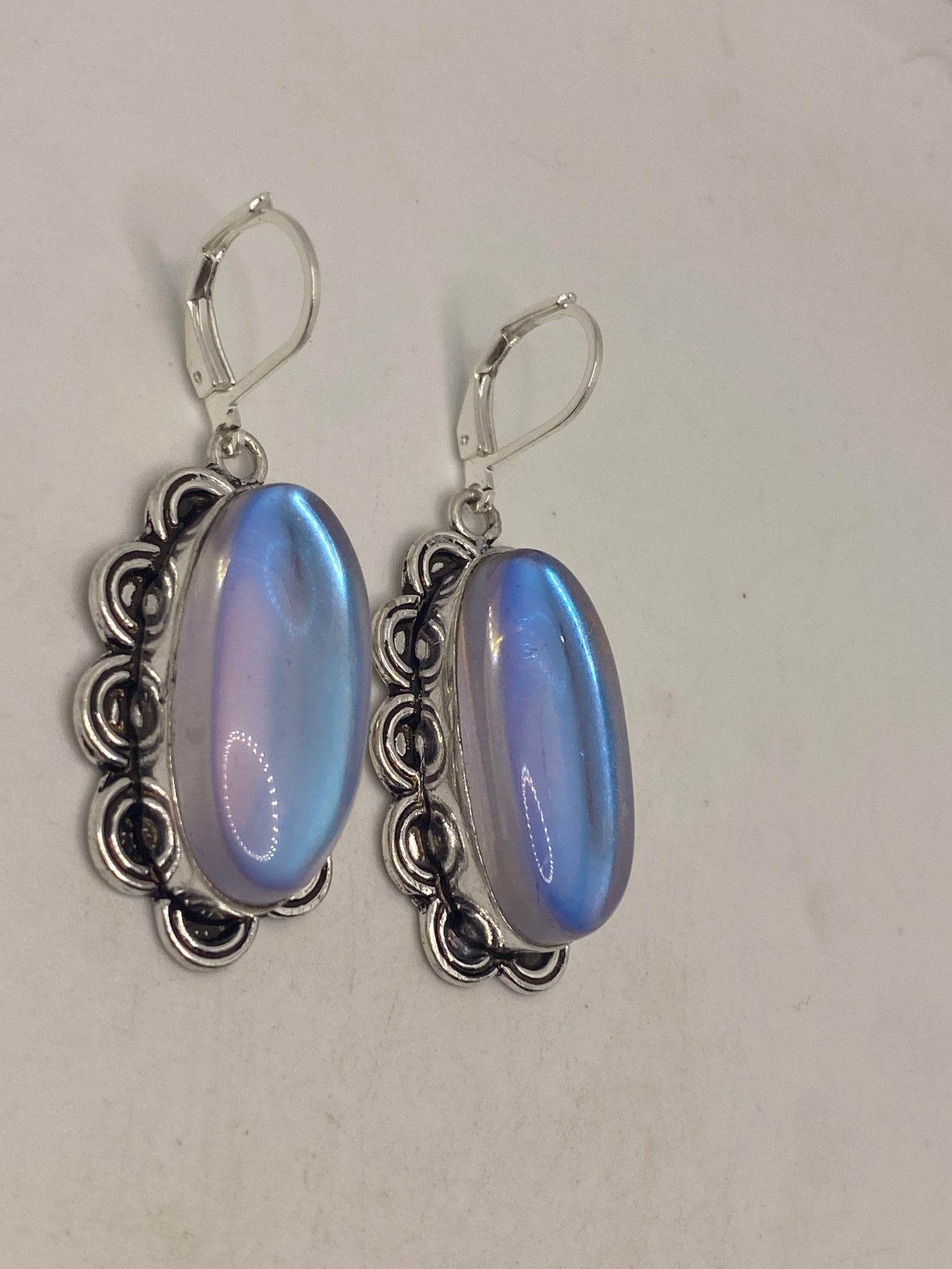 Vintage Opal Glass Silver Dangle Earrings Chandelier