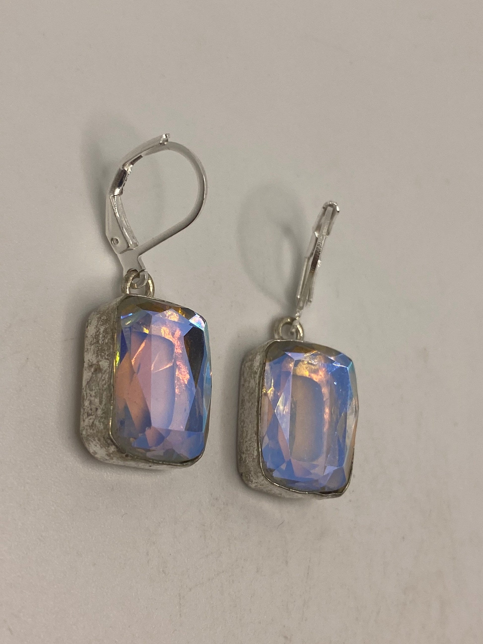 Vintage Opal Glass Silver Dangle Earrings Chandelier