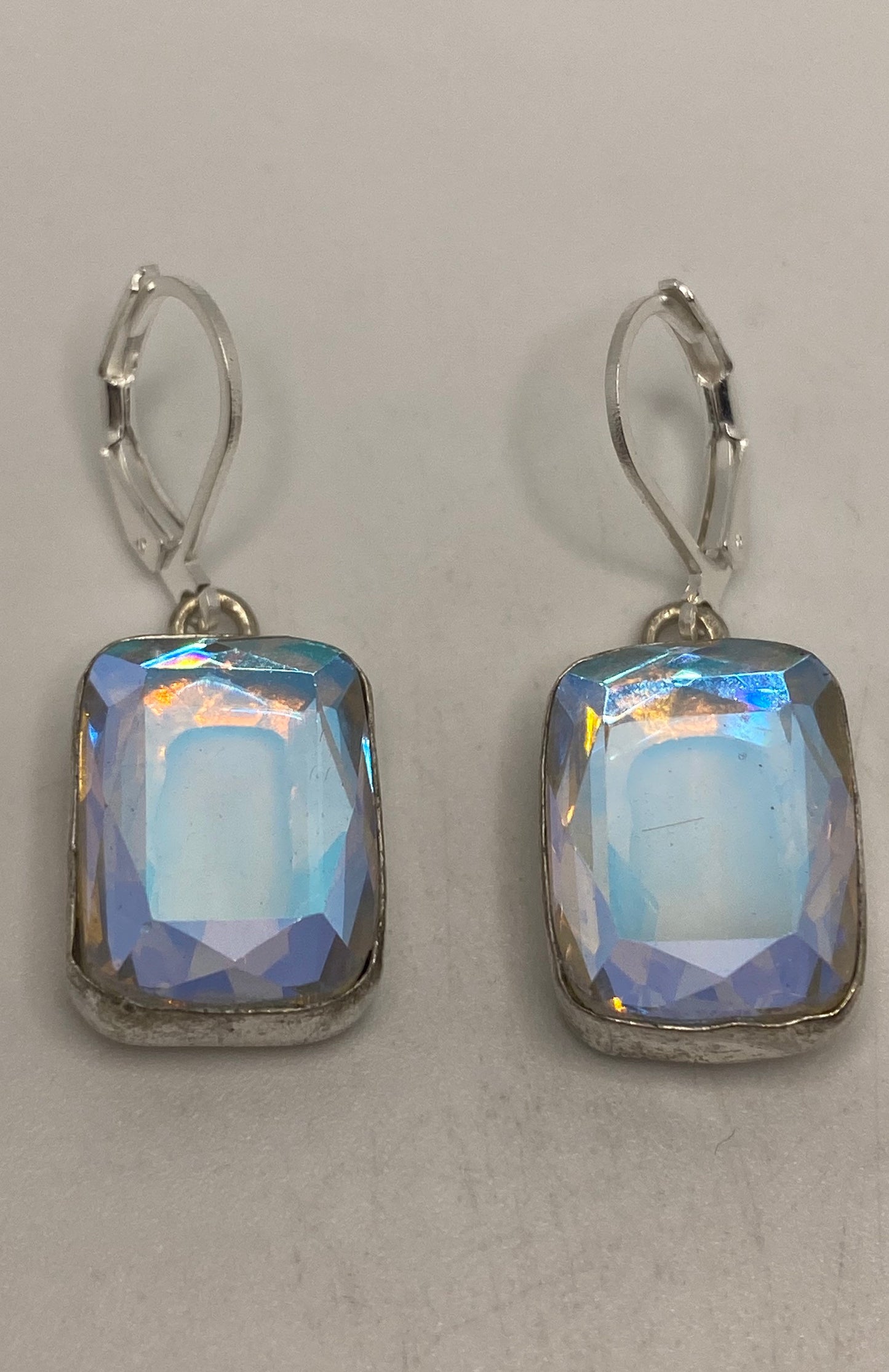 Vintage Opal Glass Silver Dangle Earrings Chandelier