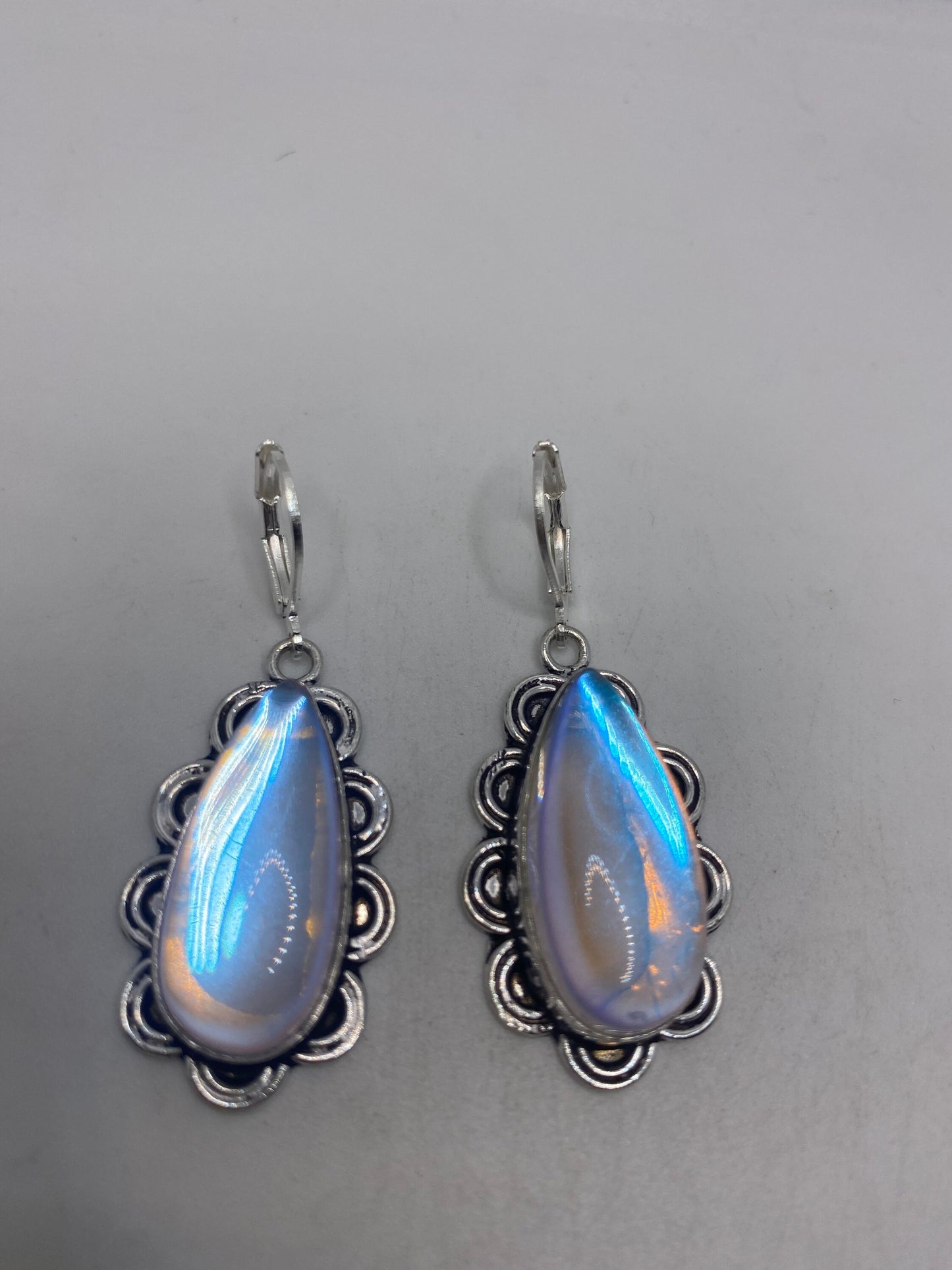 Vintage Opal Glass Silver Dangle Earrings Chandelier