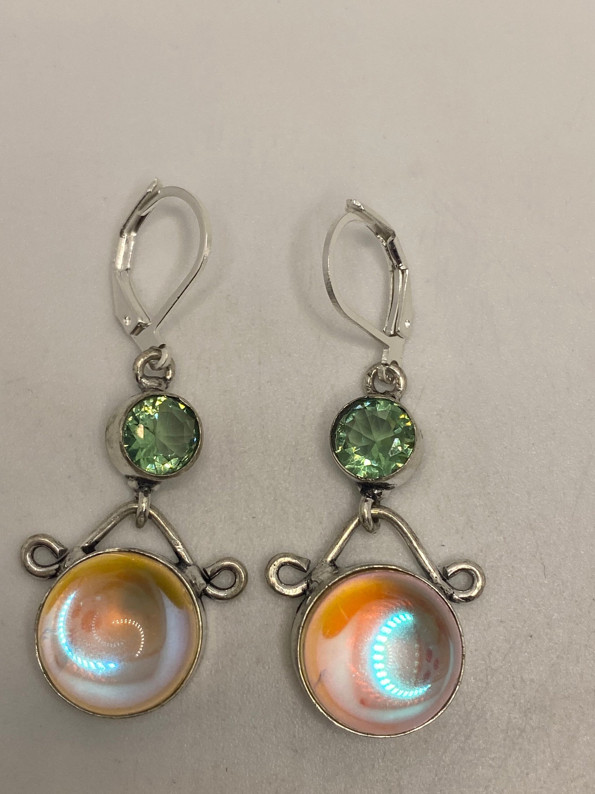 Vintage Opal Glass Silver Dangle Earrings Chandelier