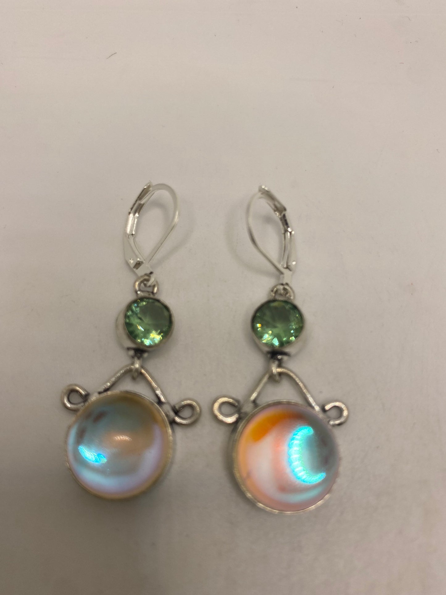 Vintage Opal Glass Silver Dangle Earrings Chandelier