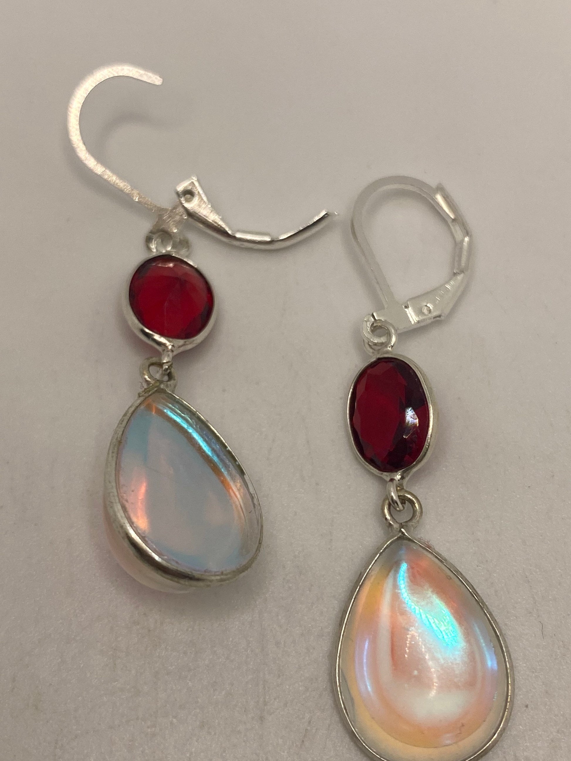 Vintage Opal Glass Silver Dangle Earrings Chandelier