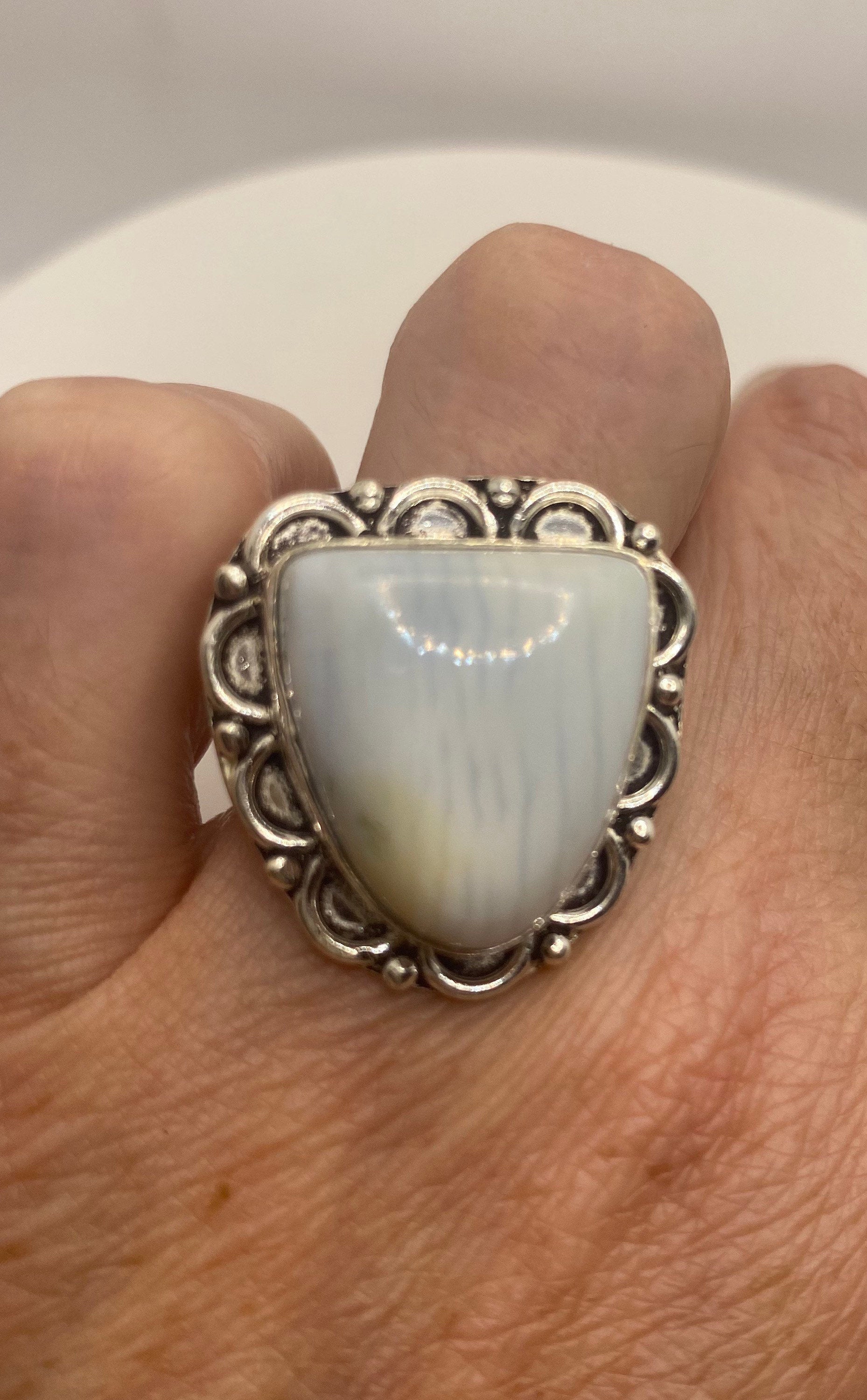 Vintage Lace Agate Silver Ring