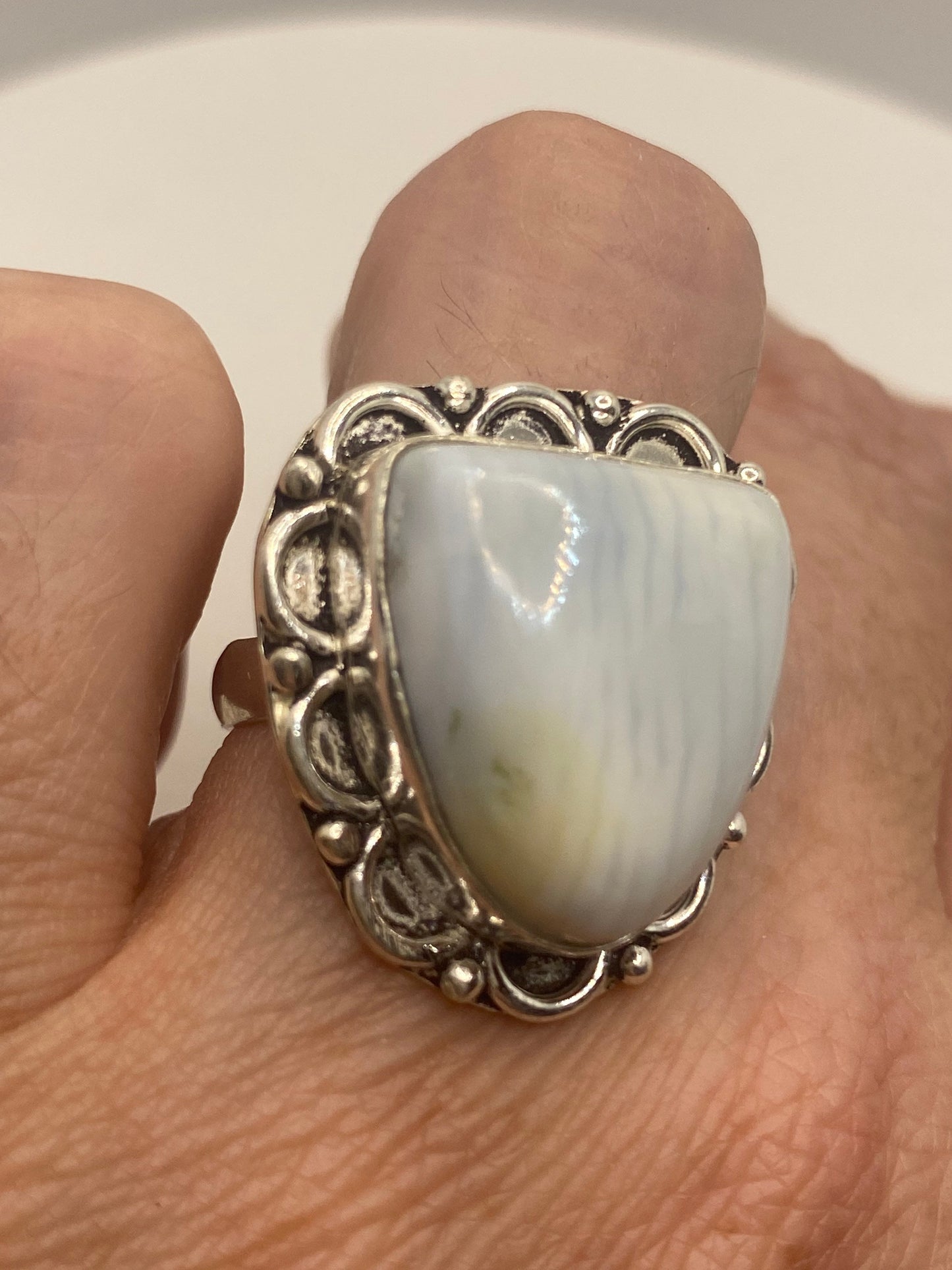 Vintage Lace Agate Silver Ring